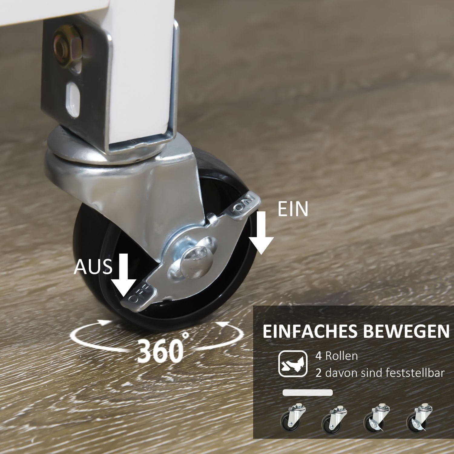 Vit köksvagn, 3-lådor 3-vånings förvaring med bänkskiva