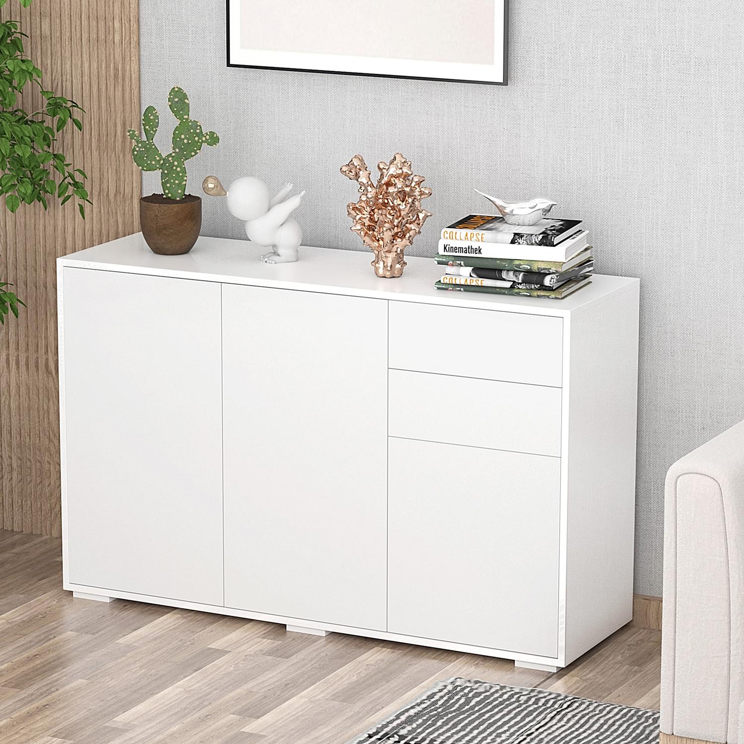 Vit sideboard byrå med 2 lådor & 3 dörrar