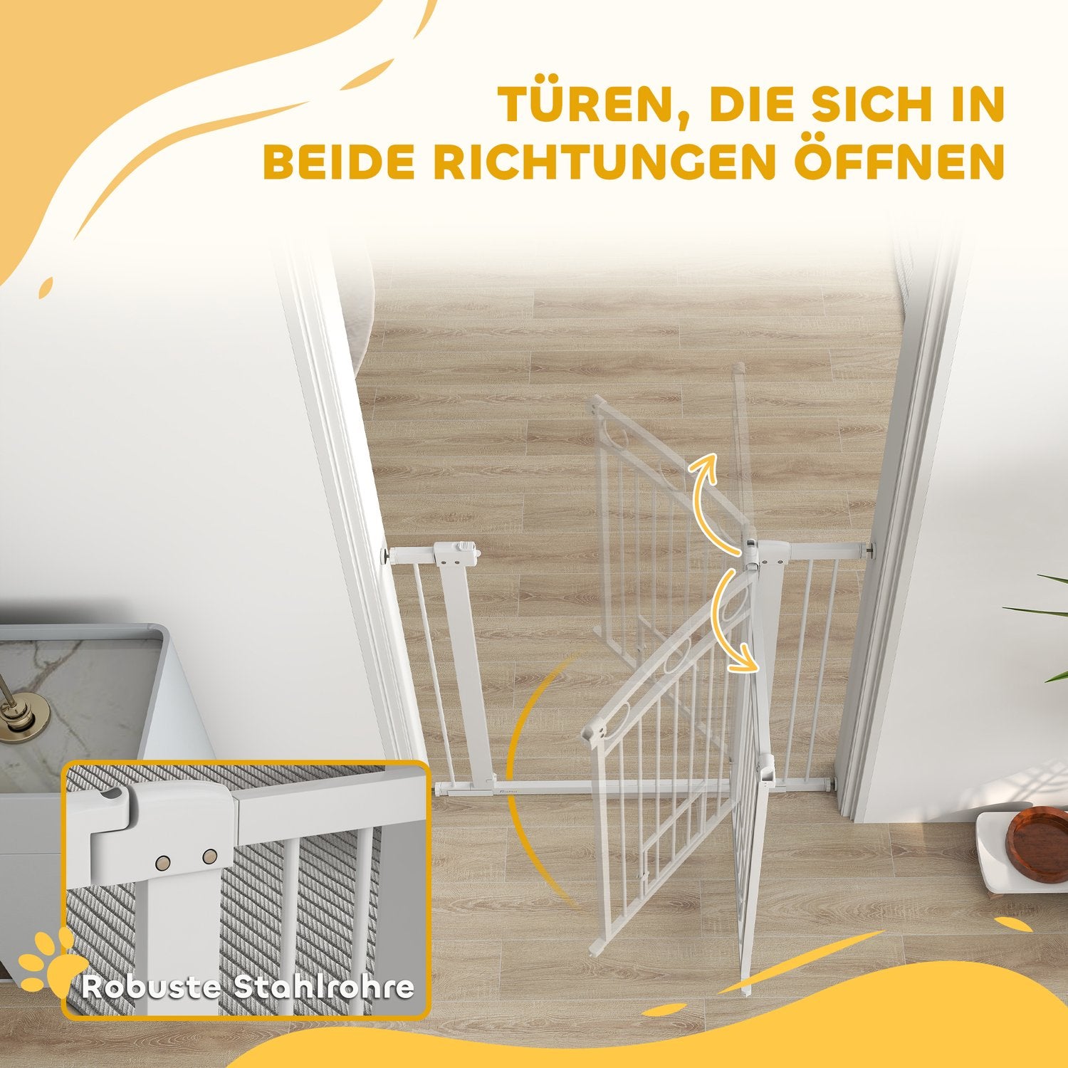 Vit stålskyddsgrind för hund och katt, 76-104 cm, ingen borrinstallation