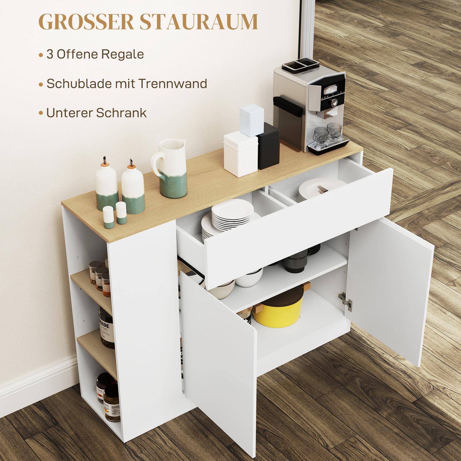 Vitt köksskåp med låda och ställbar hylla