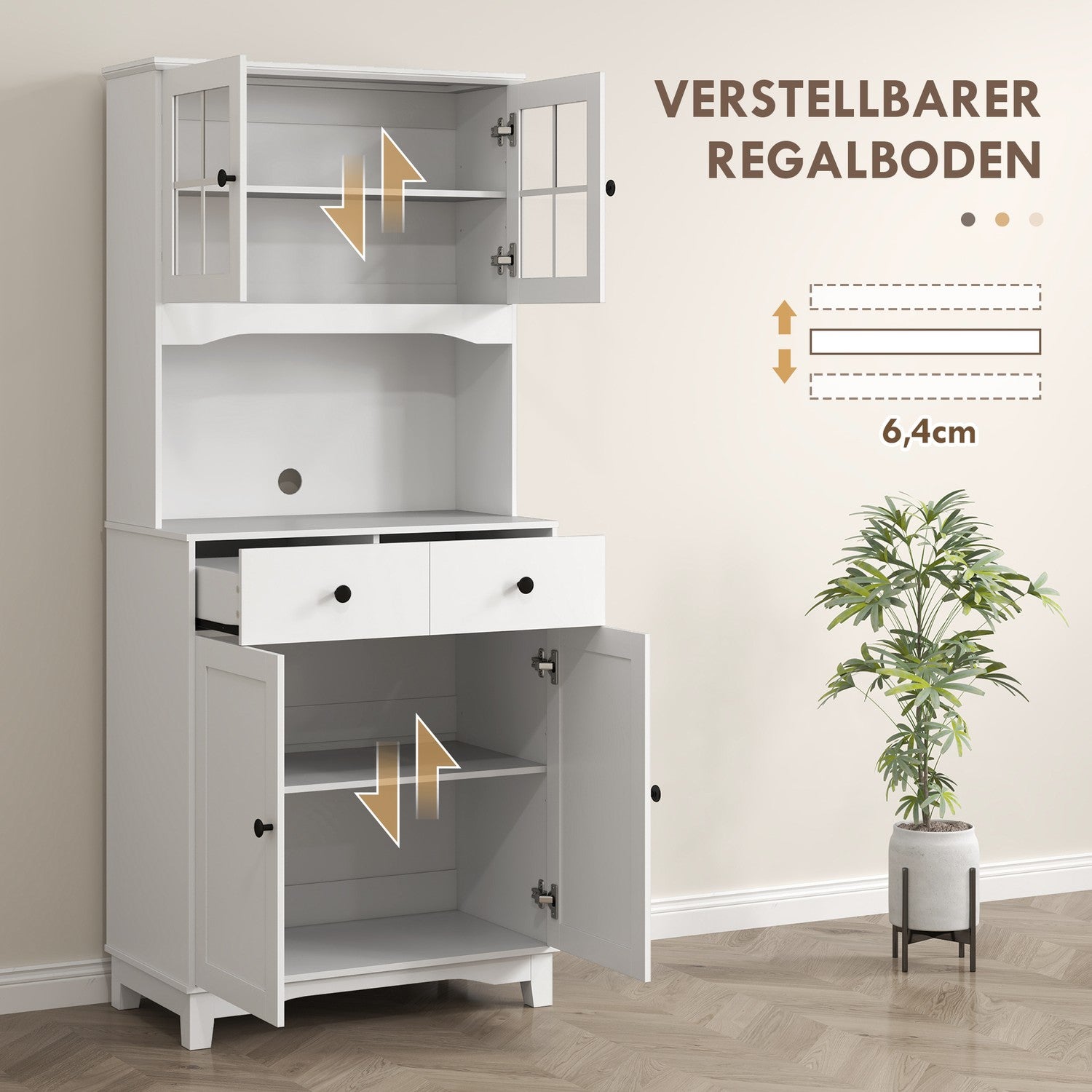 Vitt köksskåp med mikrovågshylla & förvaring