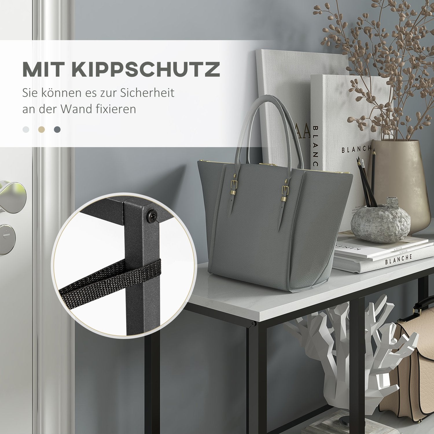 Vitt konsolbord i stål – 2-nivåer, tippskydd – 100x30x80 cm