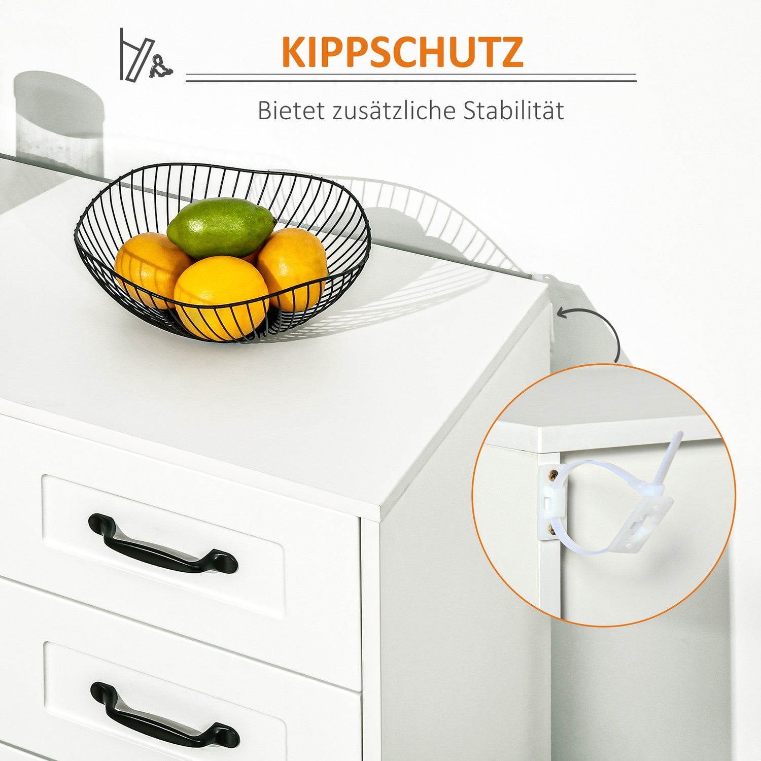 Vitt skänkskåp – 4 lådor & justerbar hylla