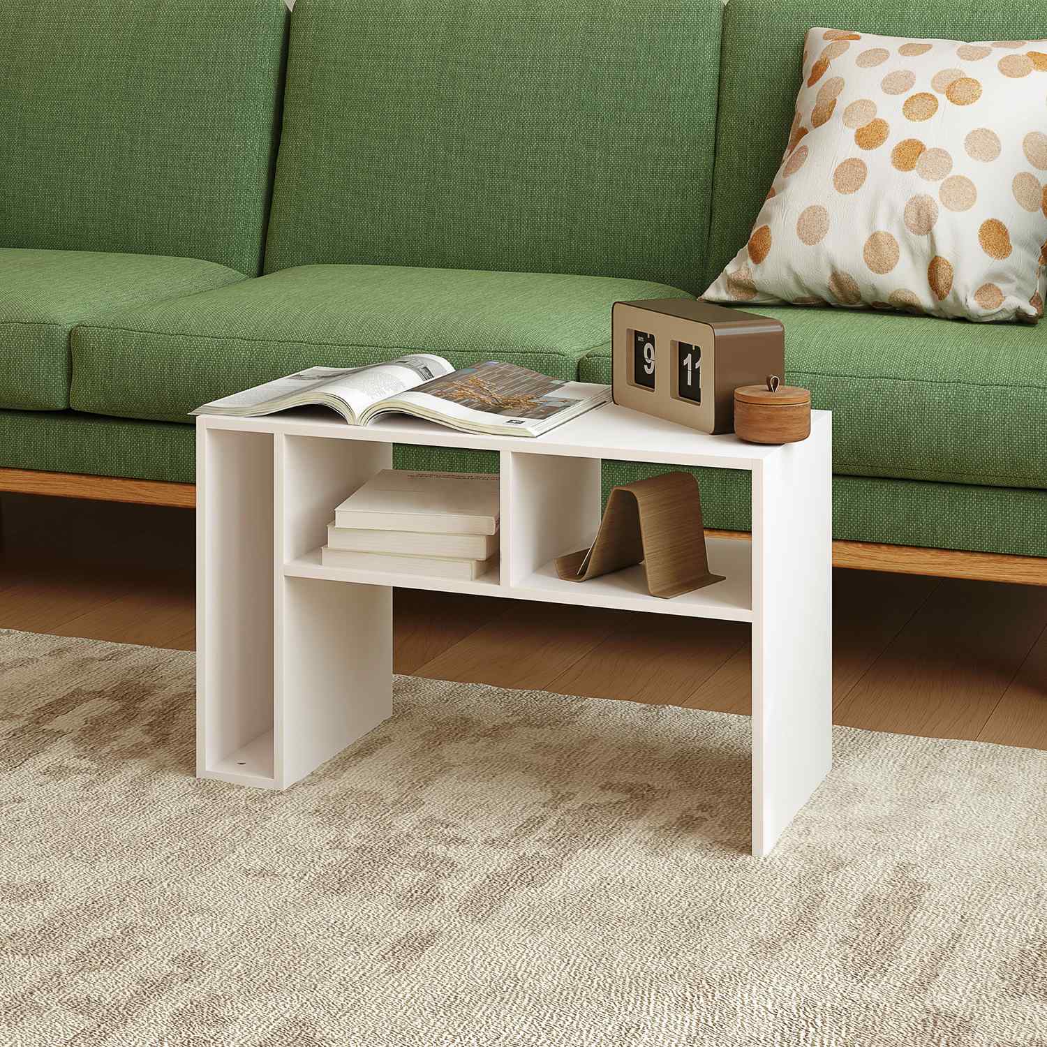 Vitt soffbord med hjul – 4-hyllad flerfunktionsskrivbord