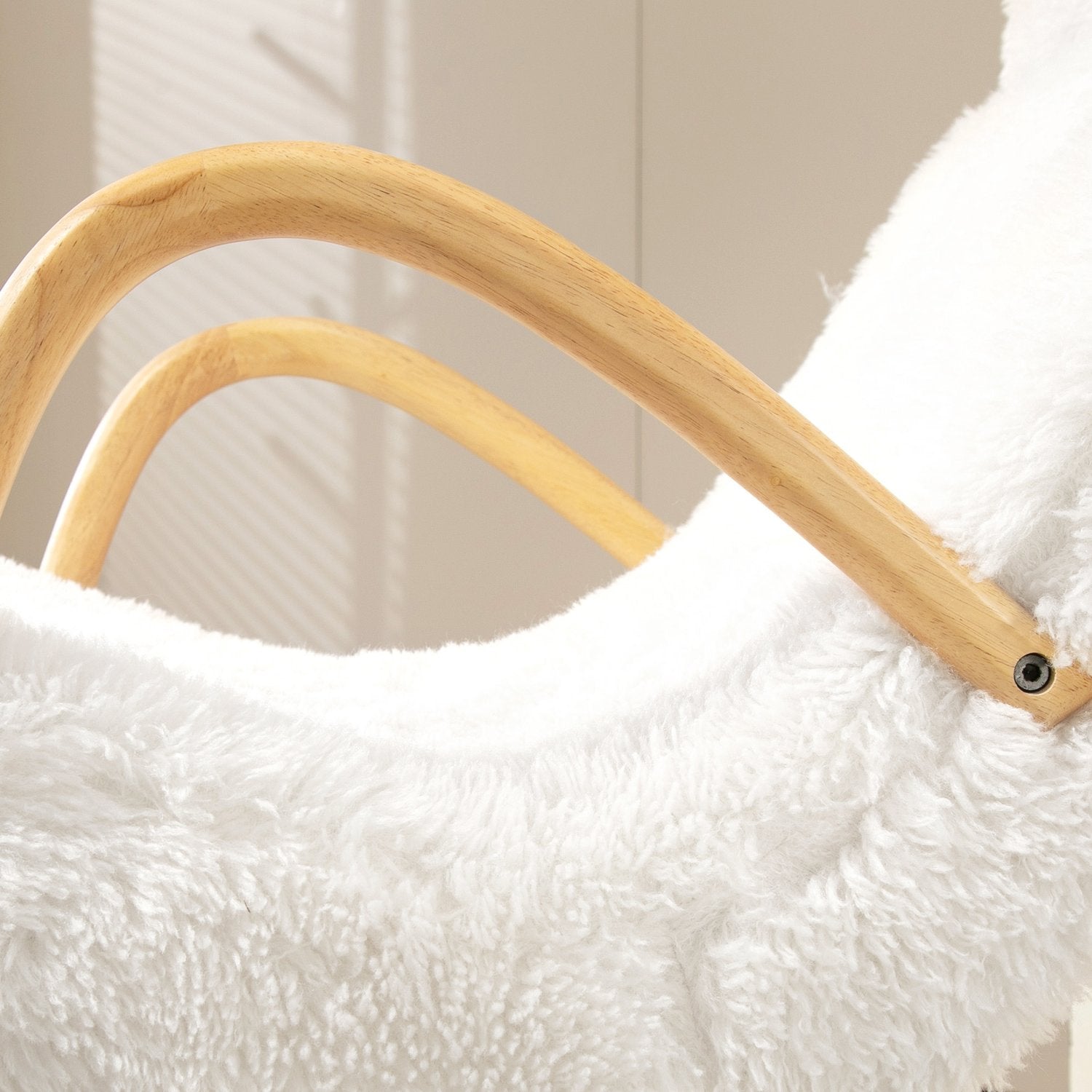 Vit ull-look barnkammare gungstol, 120 kg Kapacitet