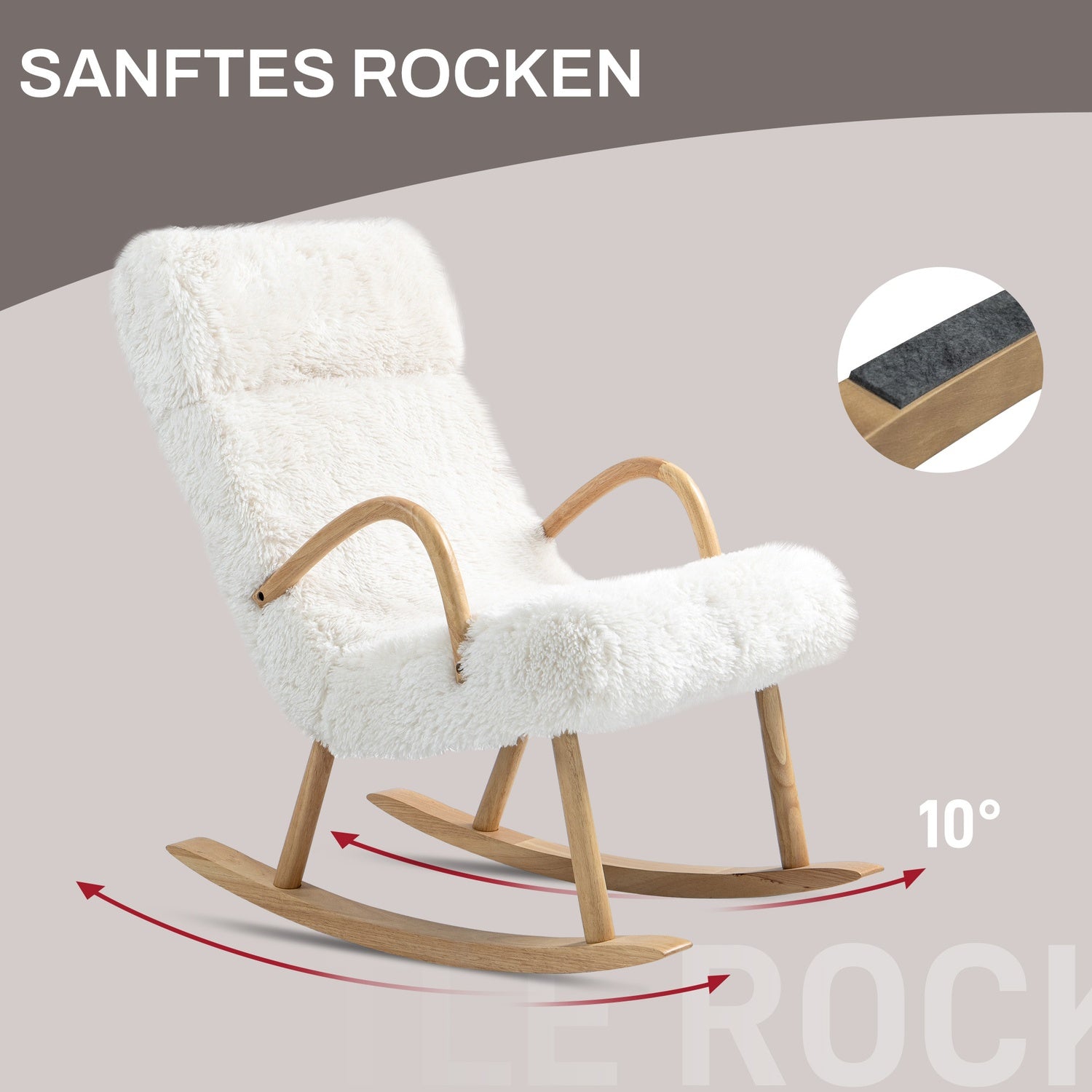 Vit ull-look barnkammare gungstol, 120 kg Kapacitet