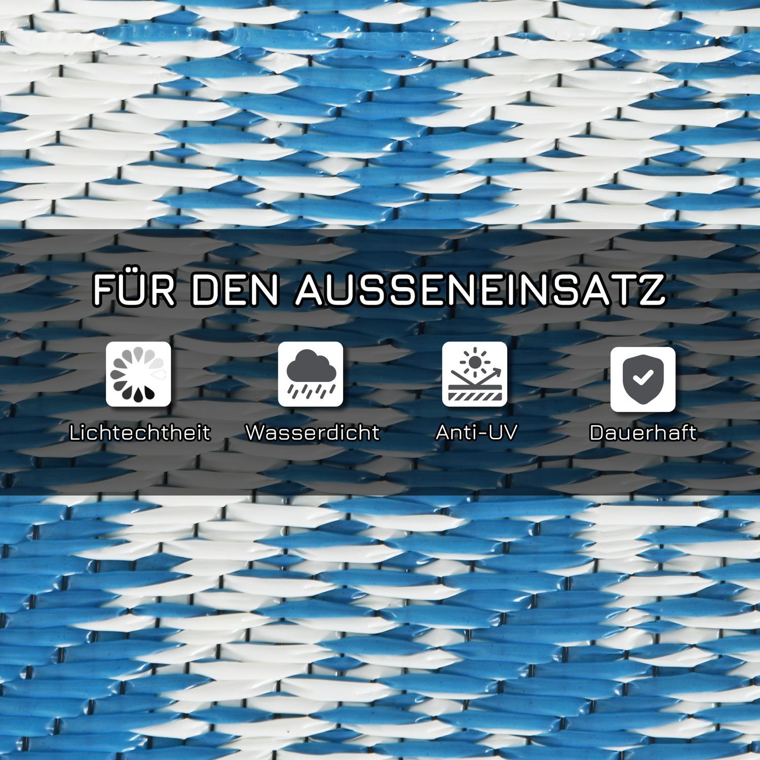 Vändbar utomhusmatta med påse, 182x274cm, blå