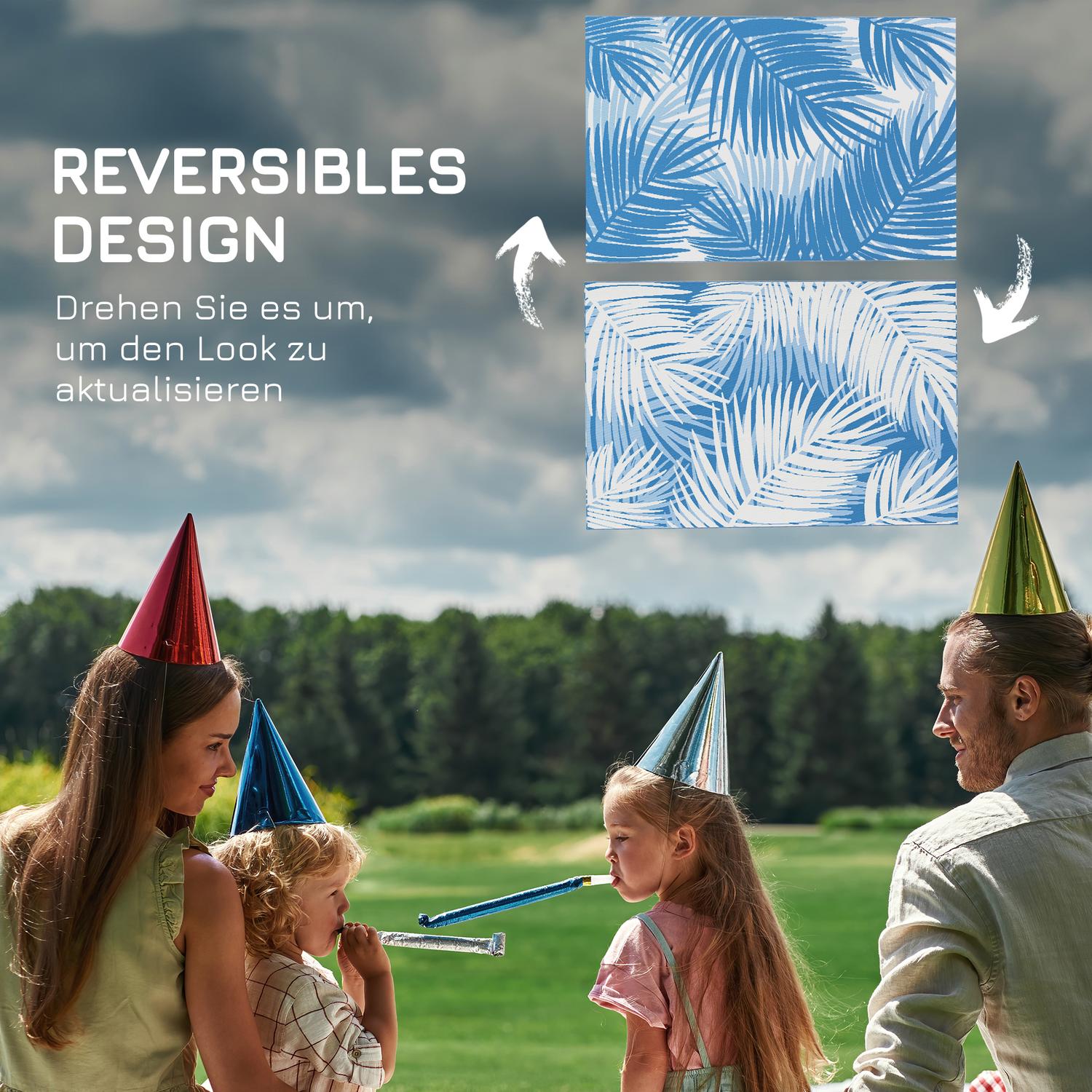 Vändbar utomhusmatta med påse, 182x274cm, blå