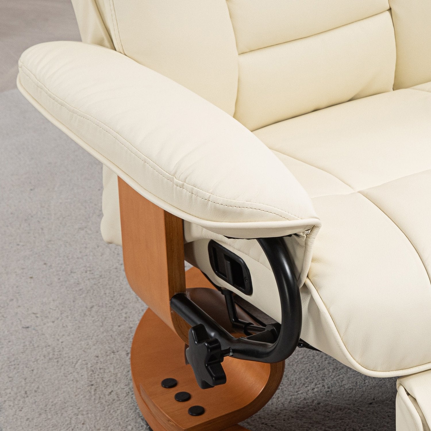 Vridbar fåtölj med fotstöd, konstläder, krämvit