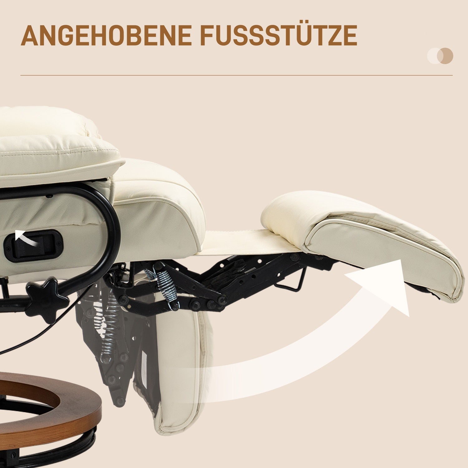 Vridbar fåtölj med fotstöd, konstläder, krämvit