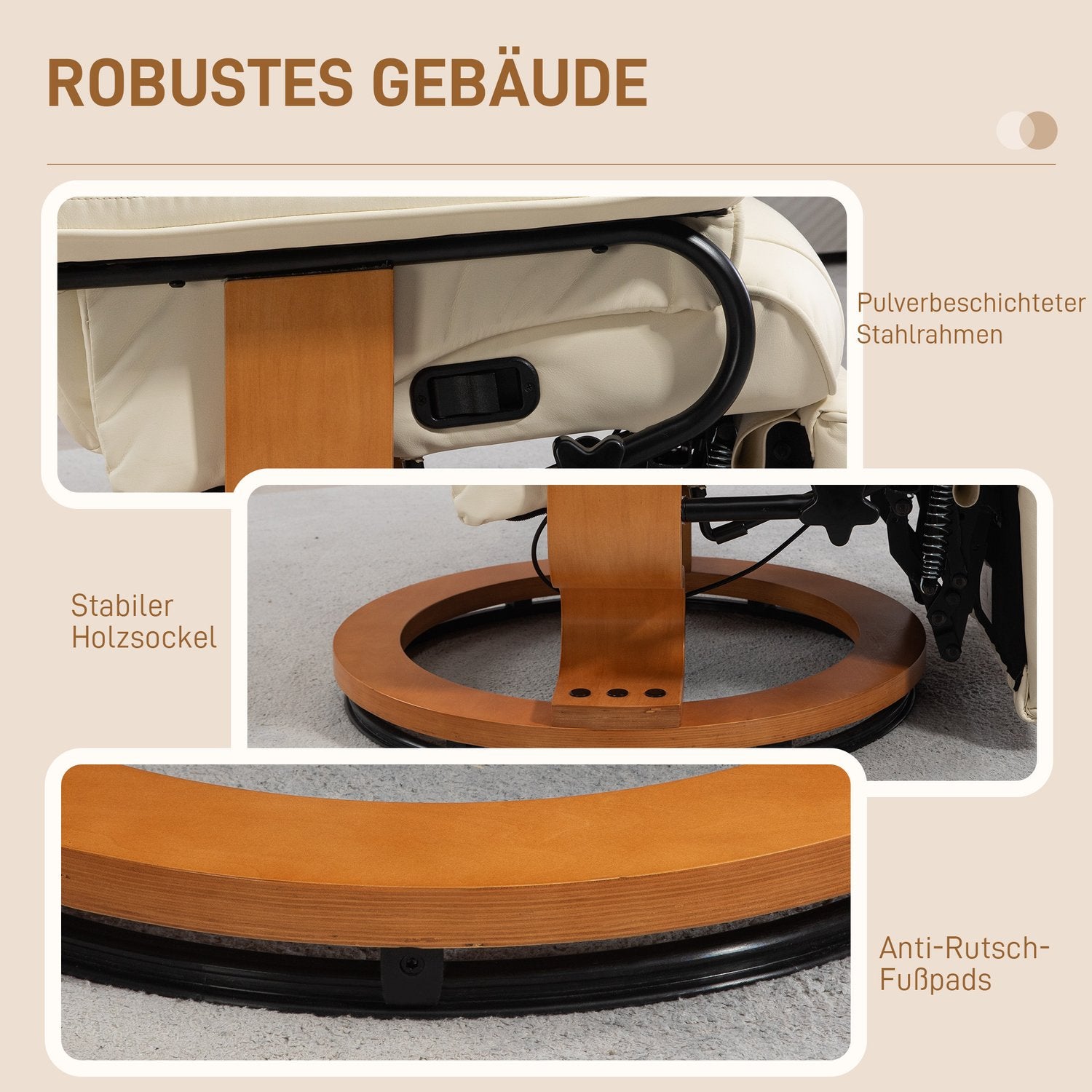 Vridbar fåtölj med fotstöd, konstläder, krämvit