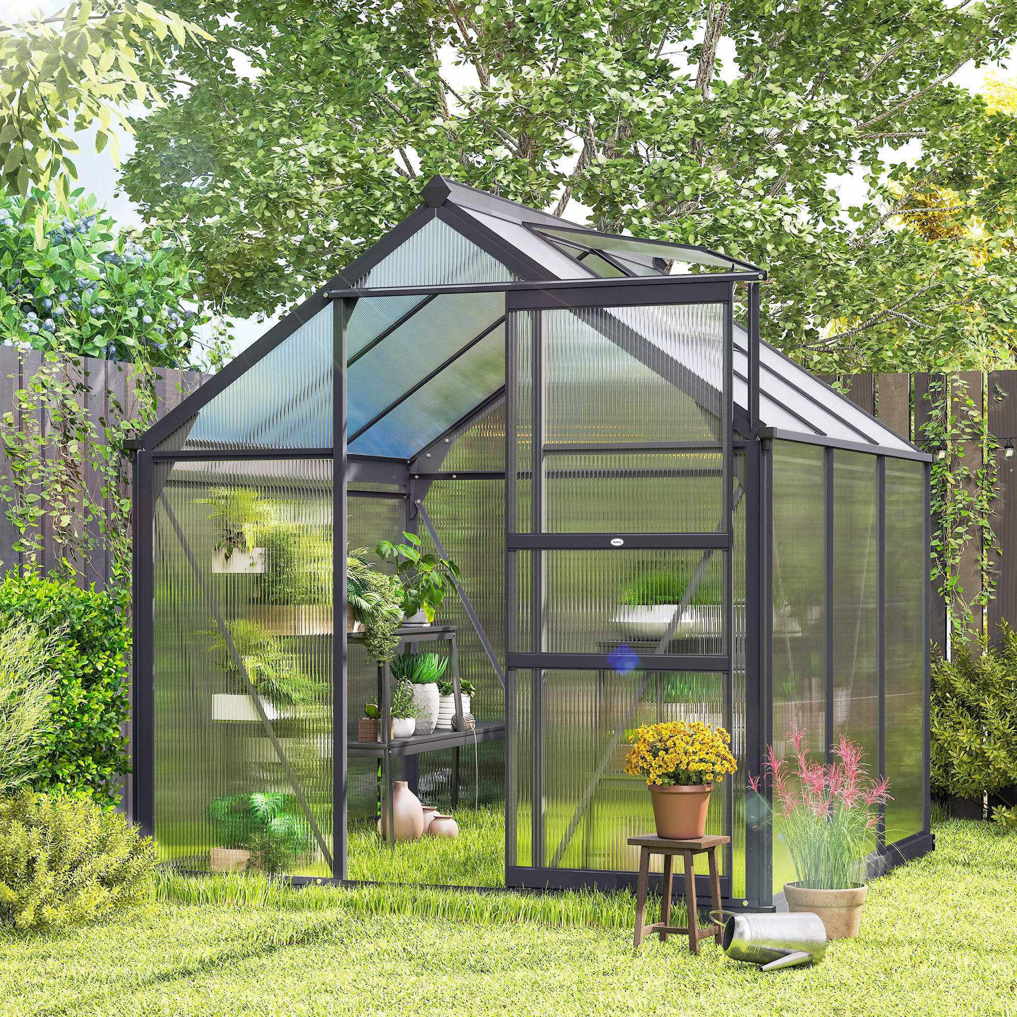 Växthus 3,65 m², aluminiumram, UV-resistenta paneler