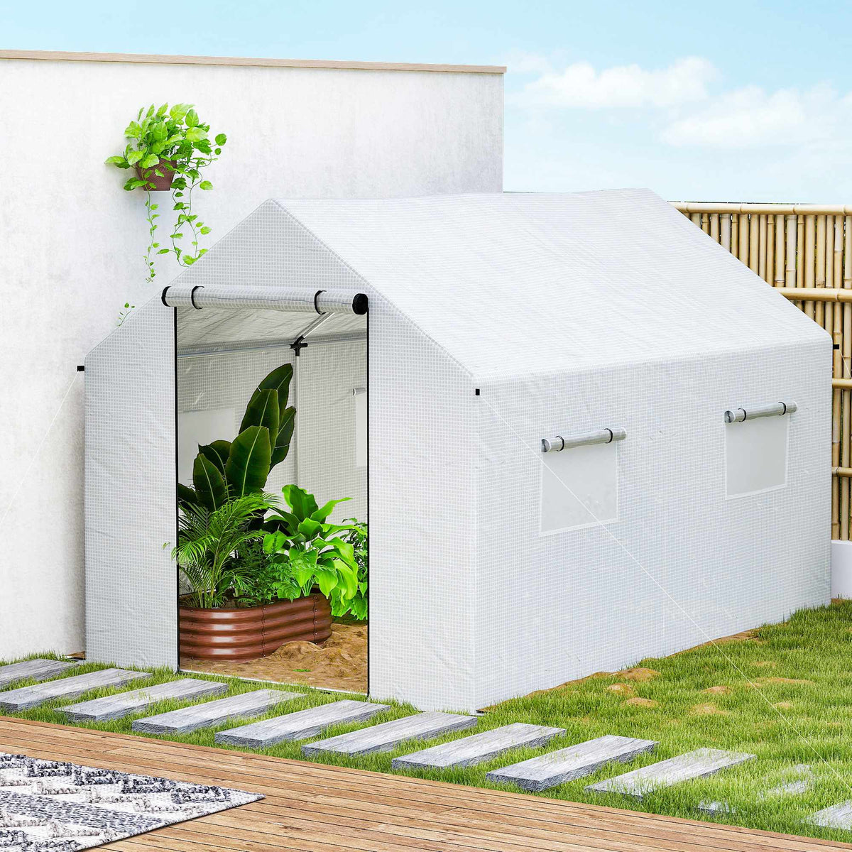 Växthus 3x2x2m med UV-beständigt lock, nätfönster