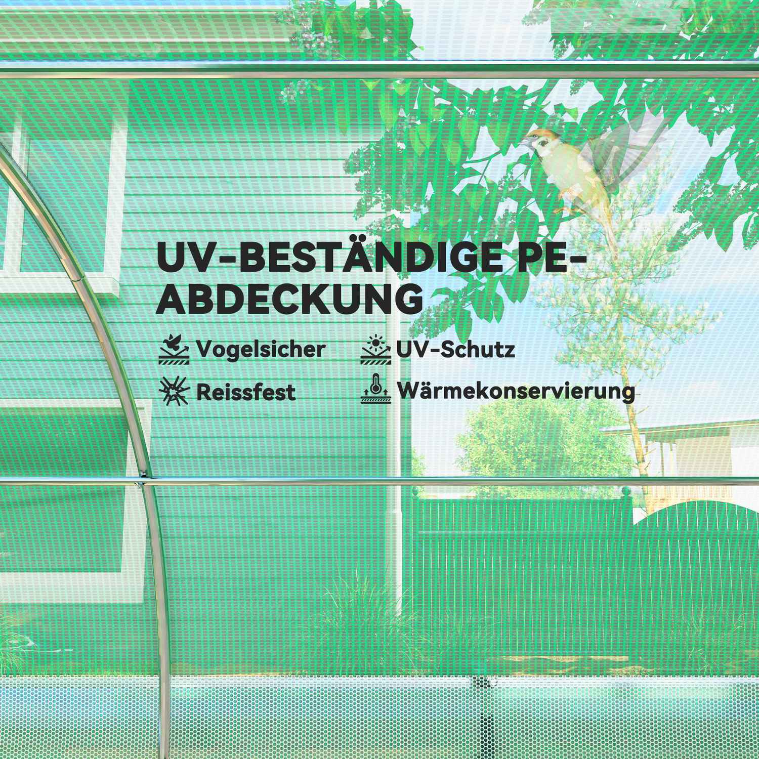 Växthus 4x3x2m, UV-beständig, 8 fönster, vintertät