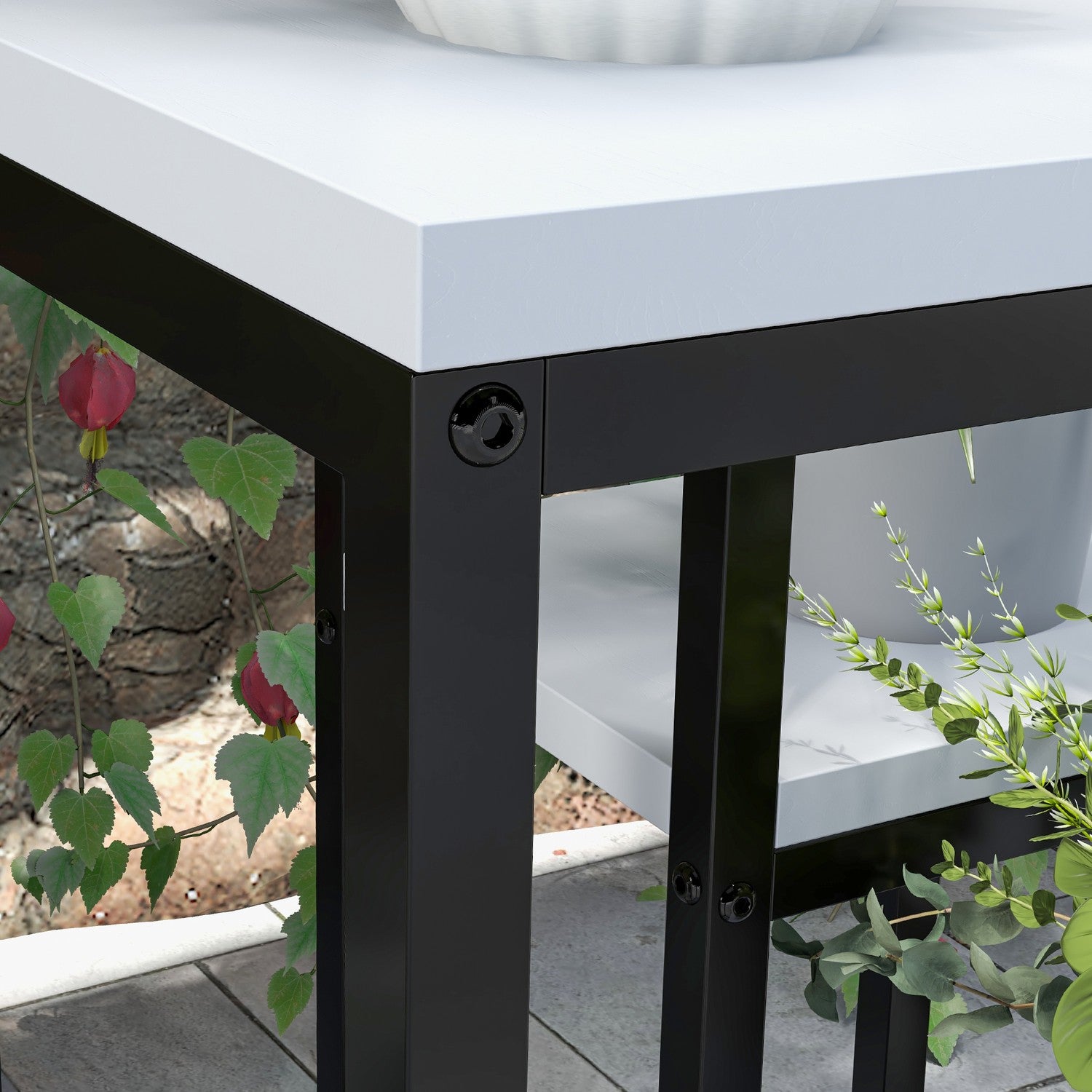 Växtställ i stål, 4-vånings blomsterhylla för trädgård, 34x34x70 cm