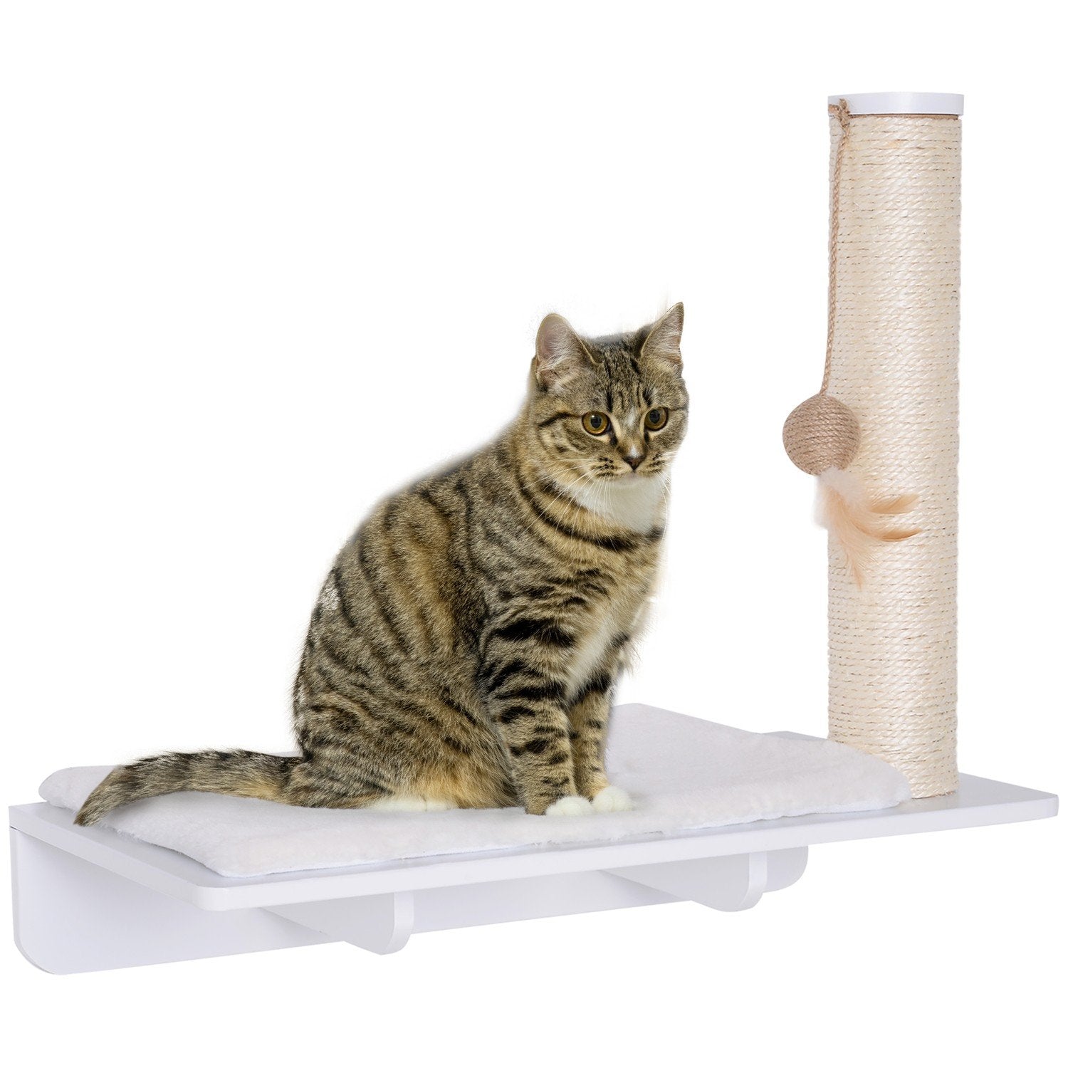 Cat Lounger Med Skrapstolpe Underhållande Katthylla Med Bollleksak Plyschkudde Vit 53Cm