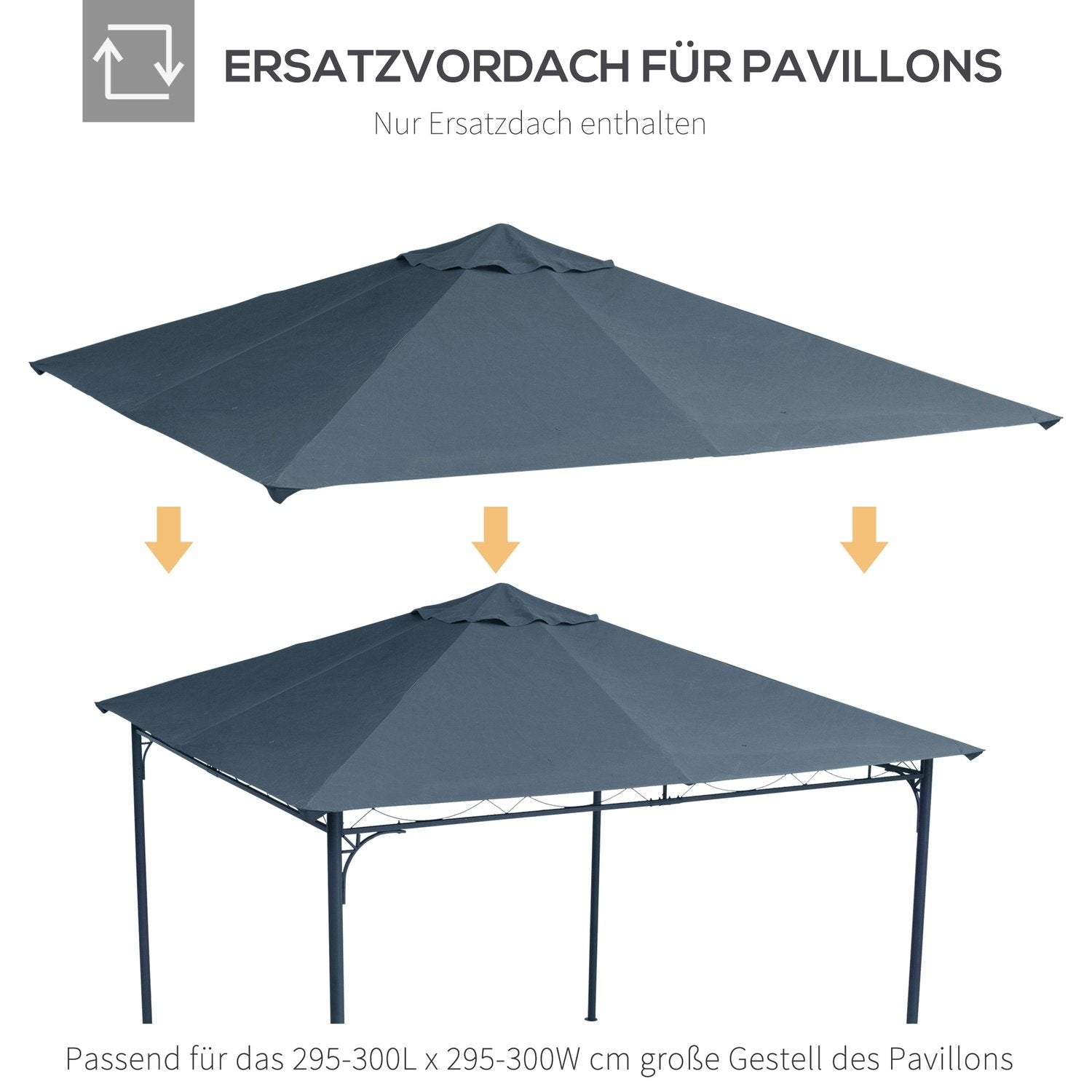 Gazebo Roof 3X3M Ersättningstak För Gazebo, Pavilion Cover, Solskydd, Polyester, Mörkgrå