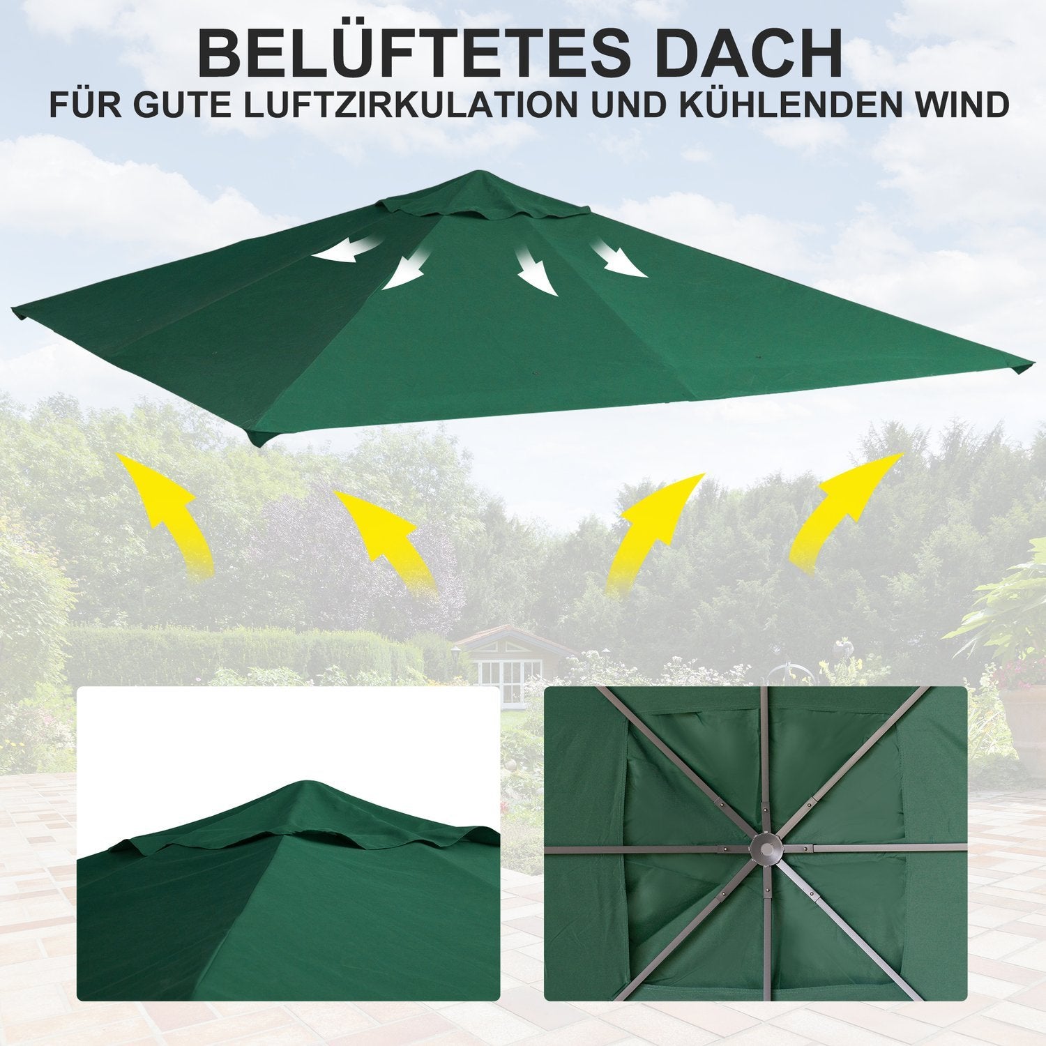 Gazebo Roof Ersättningstak För Gazebo Gazebo Cover Solskydd Polyester Grön 2,98 X 2,95 M