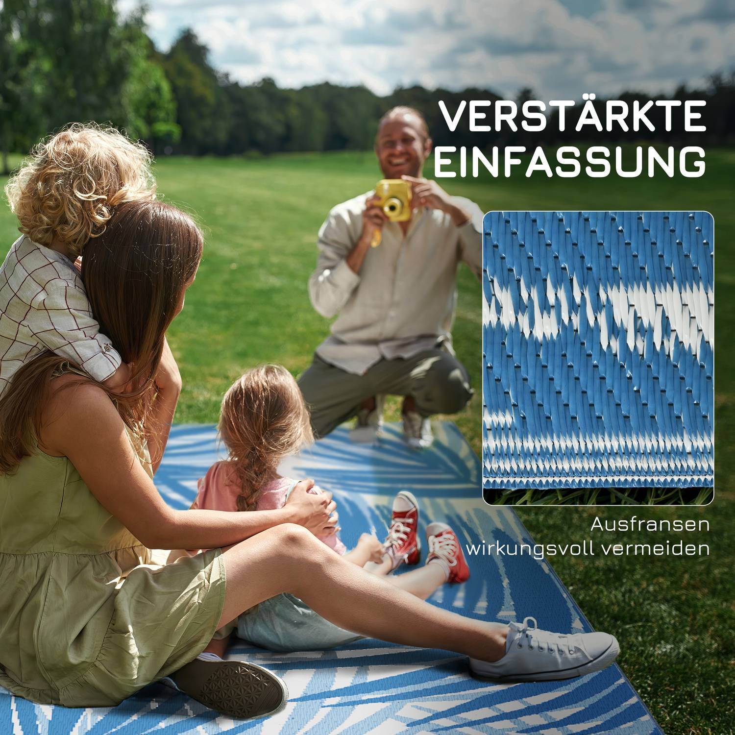 Outdoor Rug Vändbar Matta Med Bärväska, 182X274Cm, Blå, Plast, Trädgårdsmatta, Balkongmatta För Camping, Uteplats