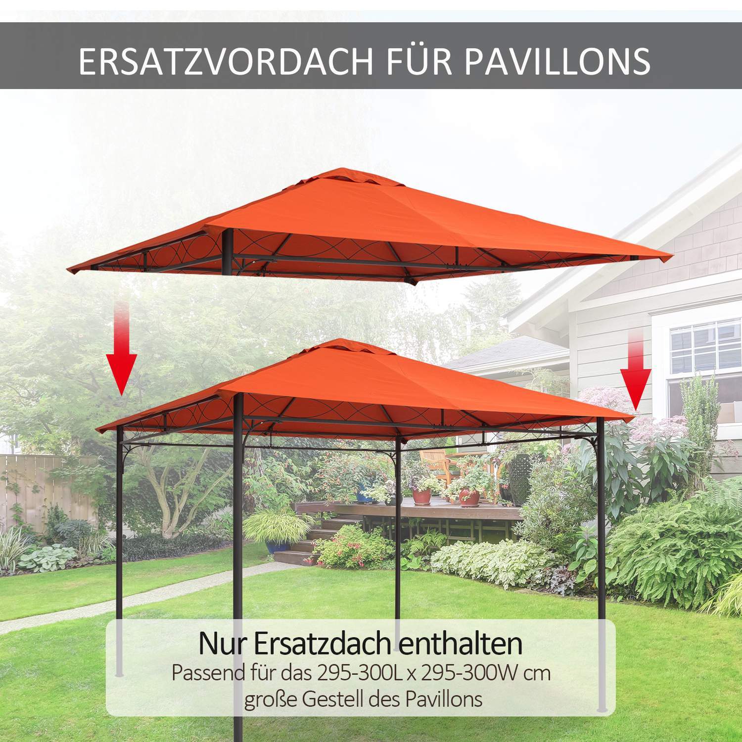 Ersättningstak För Gazebo Solskydd Gazebo Cover Tillverkad Av Polyester, Orange, 2,98 X 2,95 M