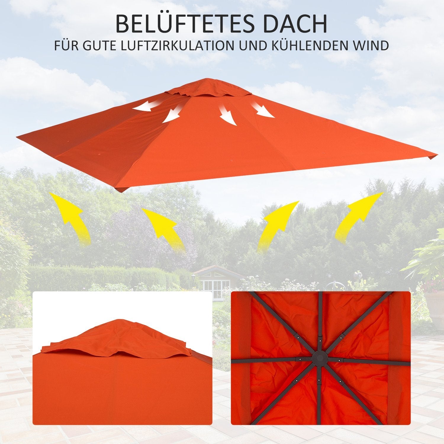 Ersättningstak För Gazebo Solskydd Gazebo Cover Tillverkad Av Polyester, Orange, 2,98 X 2,95 M