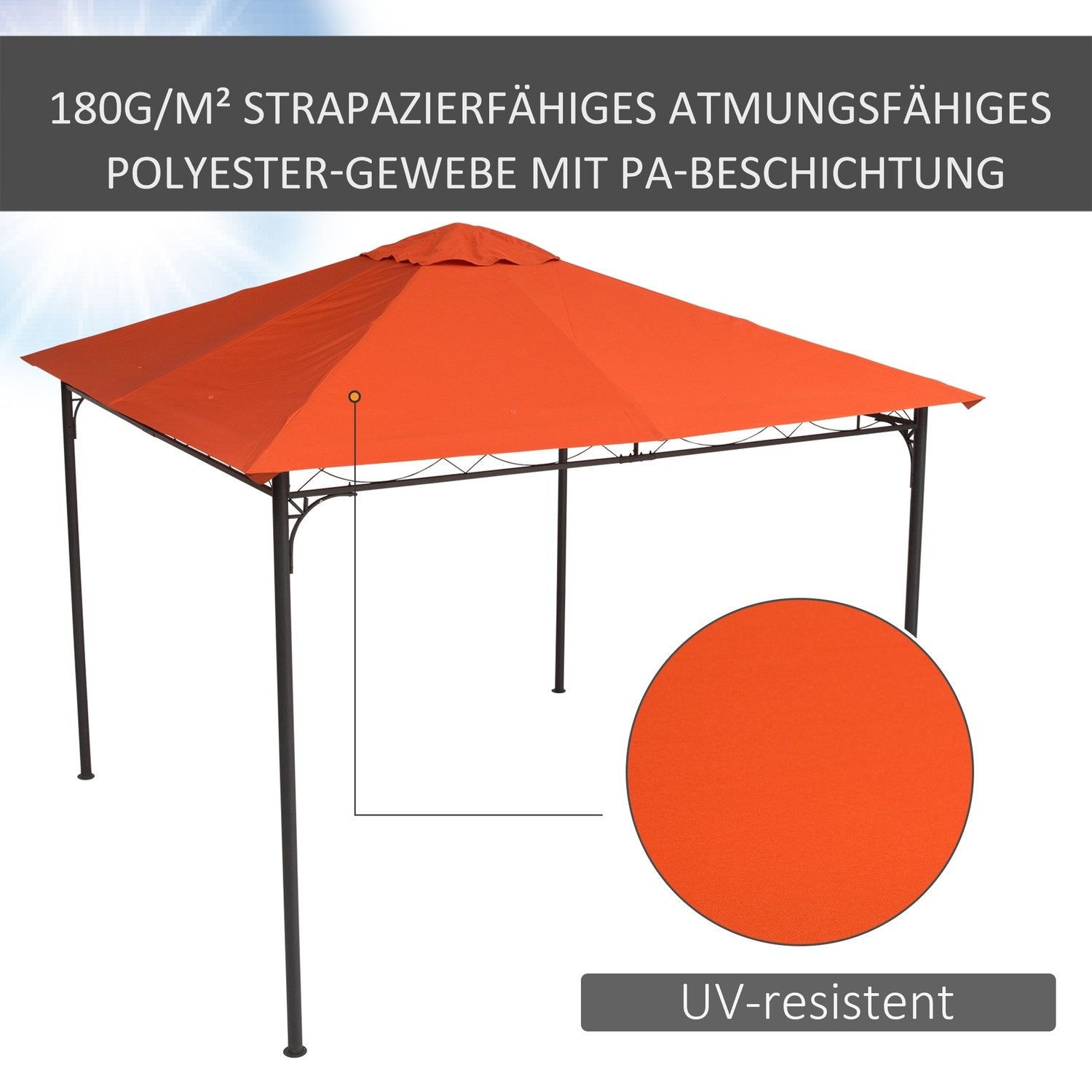 Ersättningstak För Gazebo Solskydd Gazebo Cover Tillverkad Av Polyester, Orange, 2,98 X 2,95 M