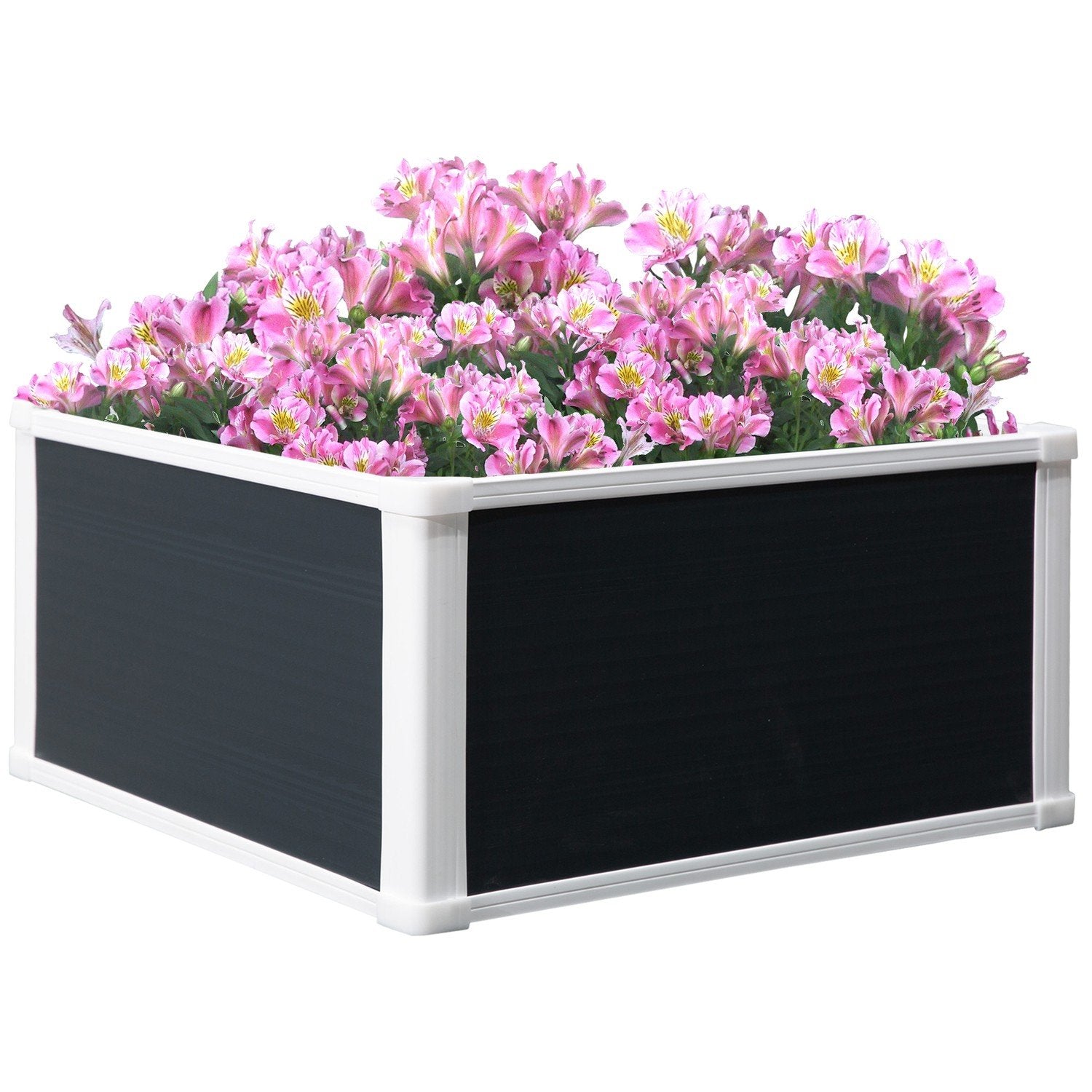 Upphöjd Bädd Blomlåda Växtlåda Med Dräneringsfunktion För Grönsaker Plastgrå 60 X 60 X 30 Cm