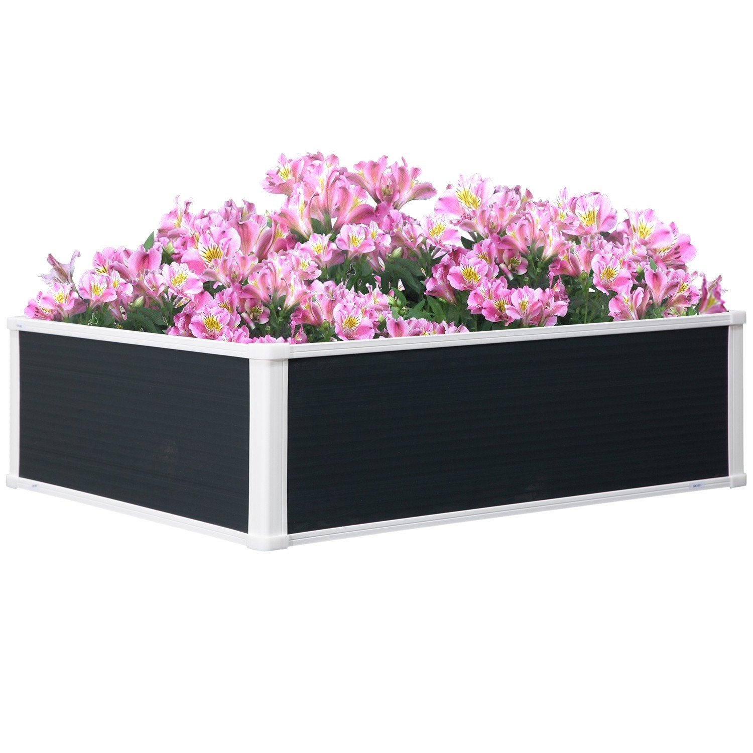 Raised Bed Flower Box Plant Box Med Dräneringsfunktion För Örter, Uteplats, Plast, Grå, 100X80X30Cm