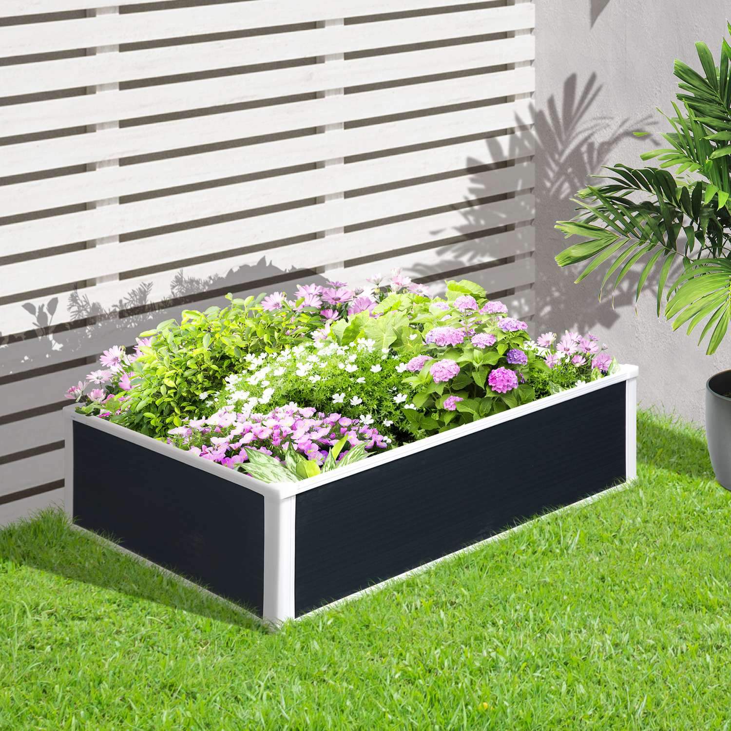 Raised Bed Flower Box Plant Box Med Dräneringsfunktion För Örter, Uteplats, Plast, Grå, 100X80X30Cm