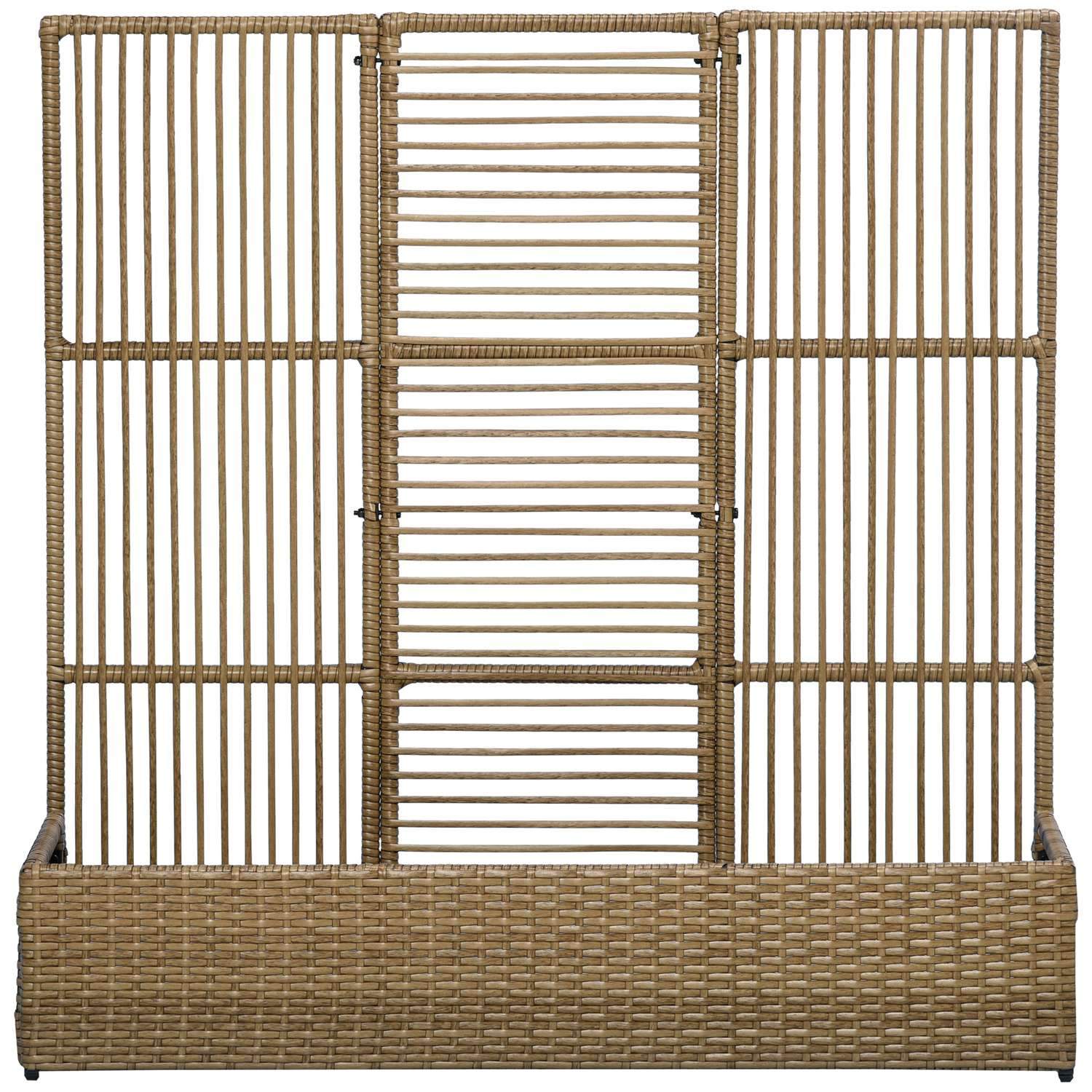 Polyrattan Upphöjd Säng Med Spaljé Blomlåda Plant Box Blomsterbädd För Trädgård Balkong Sand 103 X 103 X 29 Cm