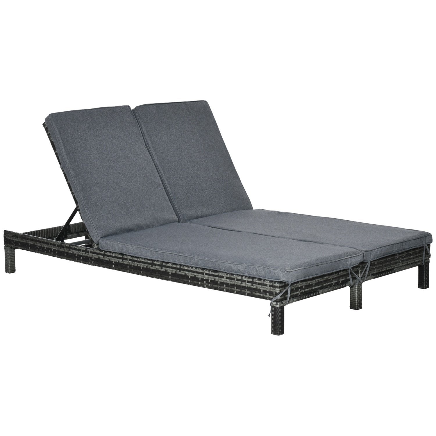 Dubbel Solstol I Polyrotting Solstol Trädgårdsstol För 2 Personer Relaxsäng Lyxlounge 5-Vånings Ryggstöd Metall Pe Rotting 196X120X28Cm