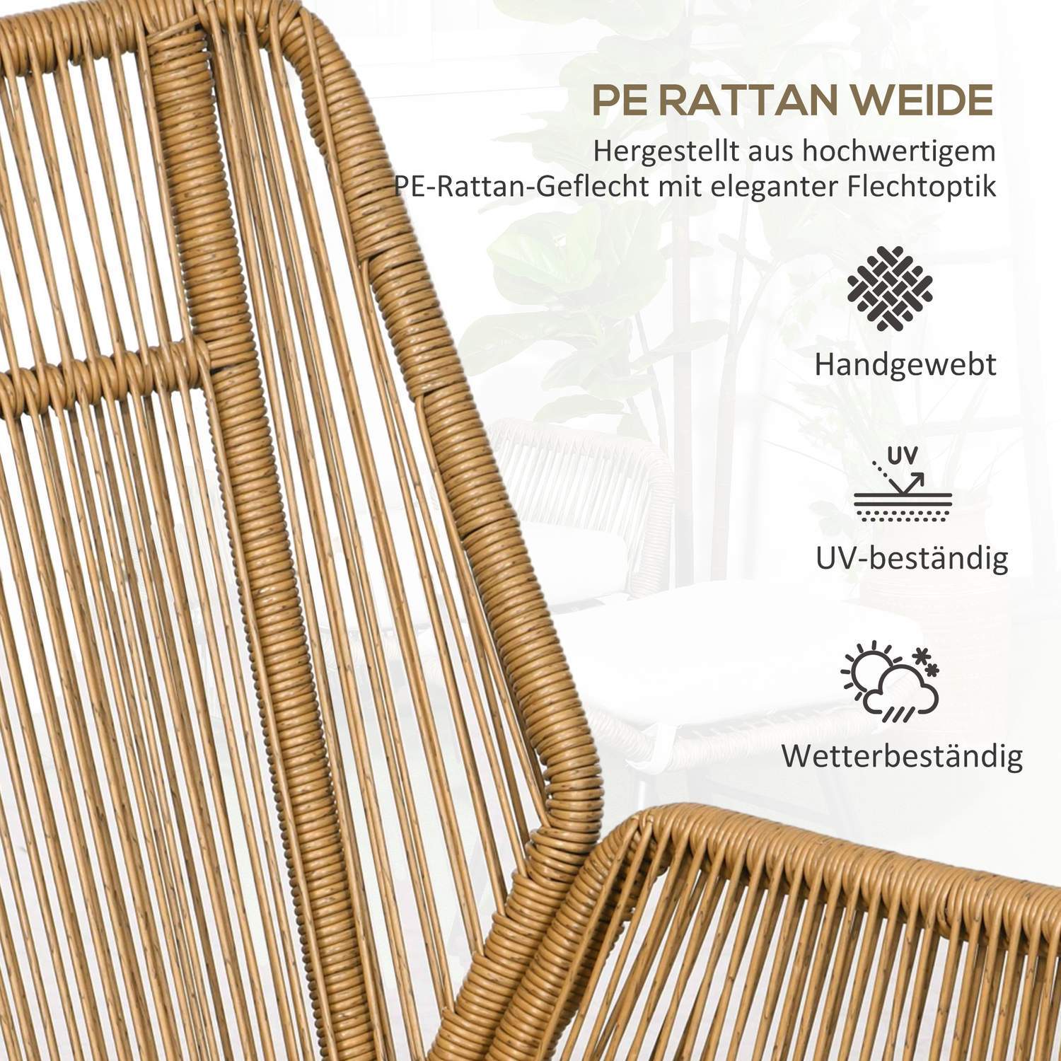 Rattan Relax Stol Med Fotpall Trädgårdsstol Med Justerbart Ryggstöd Utomhus Rottingstolsdyna Naturstål Polyester