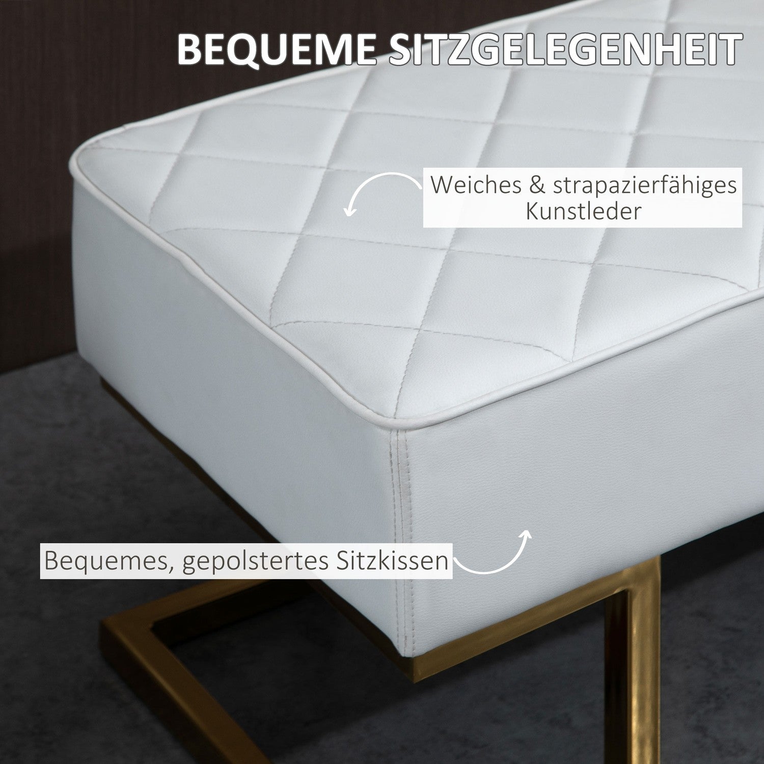 White & Gold Faux Leather Bänk – 120x43x42 cm