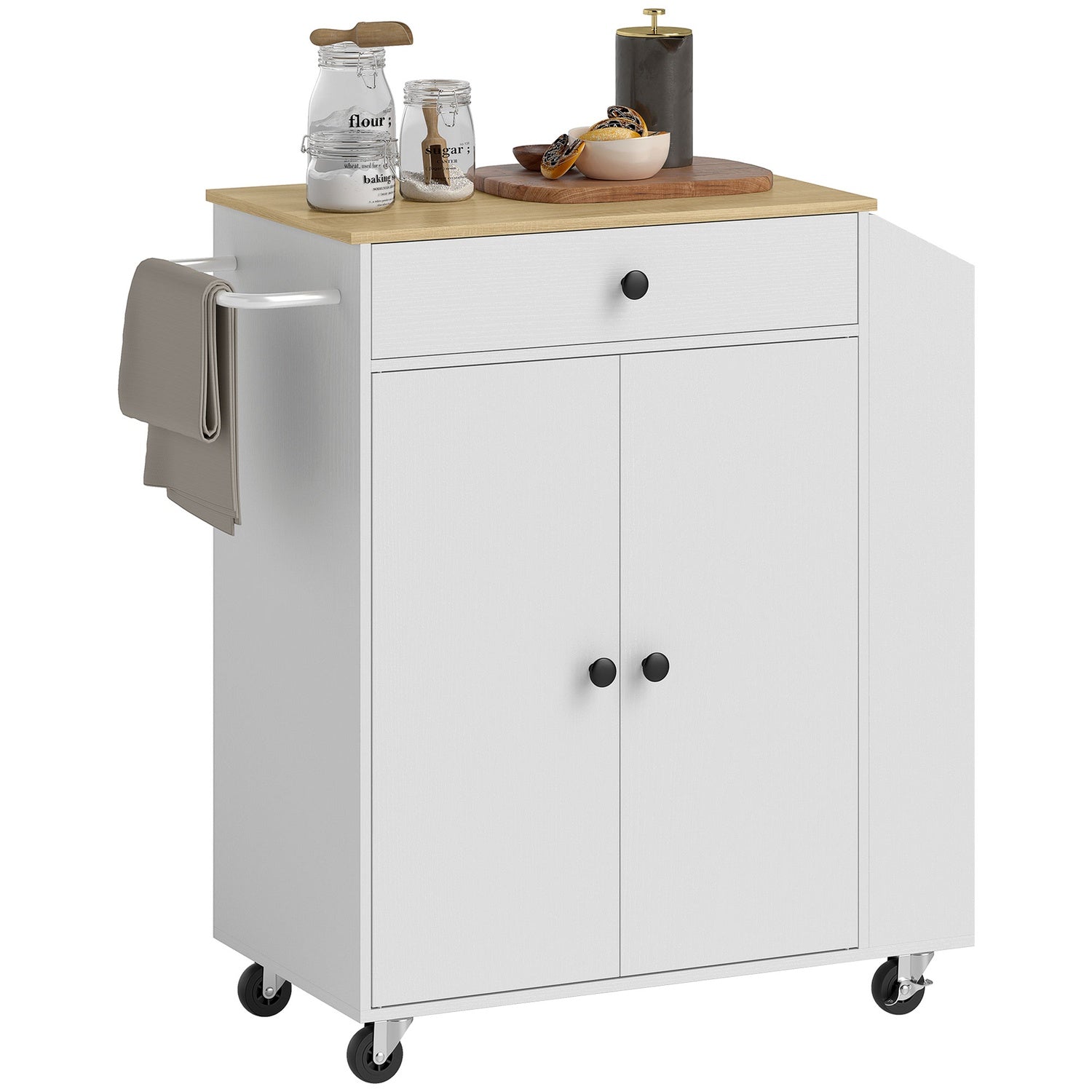 White Kitchen Trolley Island – Hjul, lådor & handduksställ