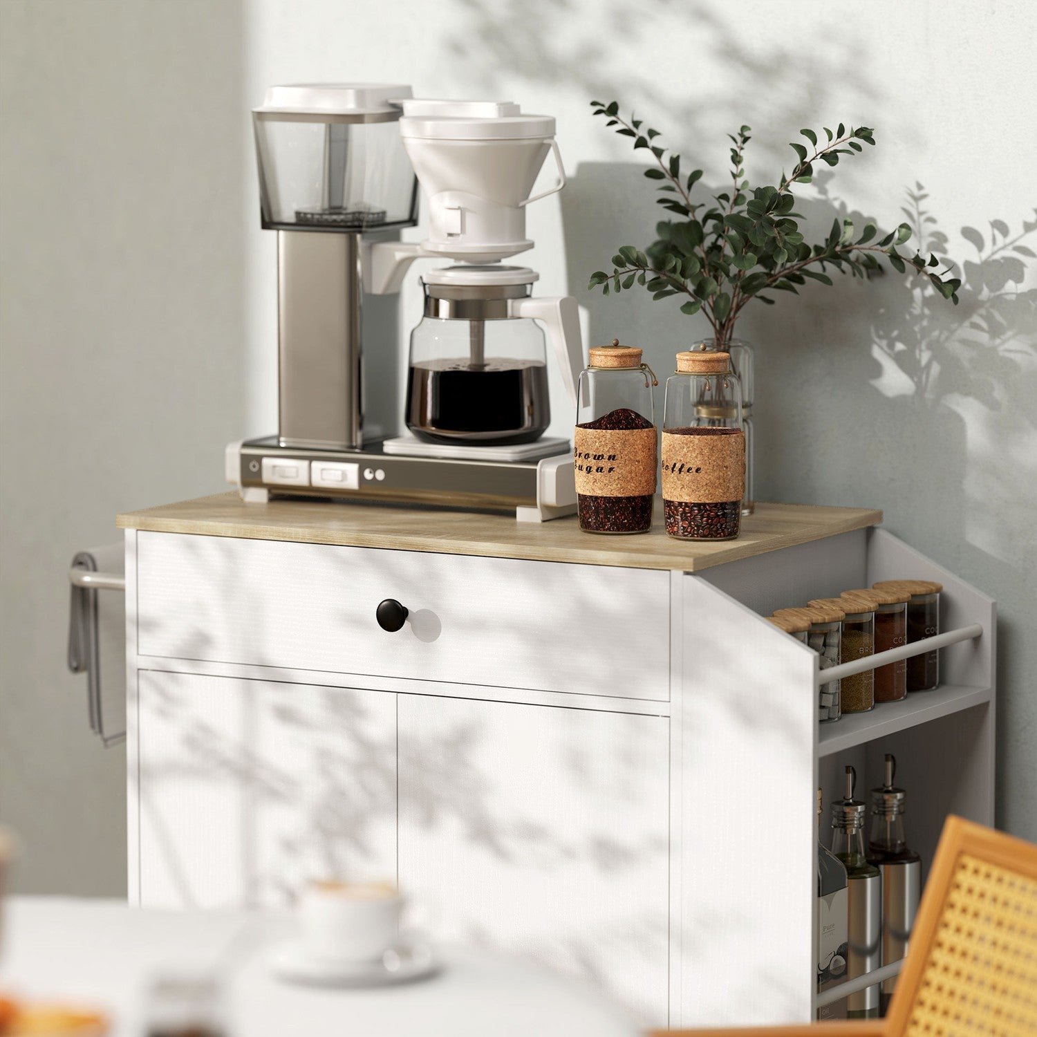 White Kitchen Trolley Island – Hjul, lådor & handduksställ