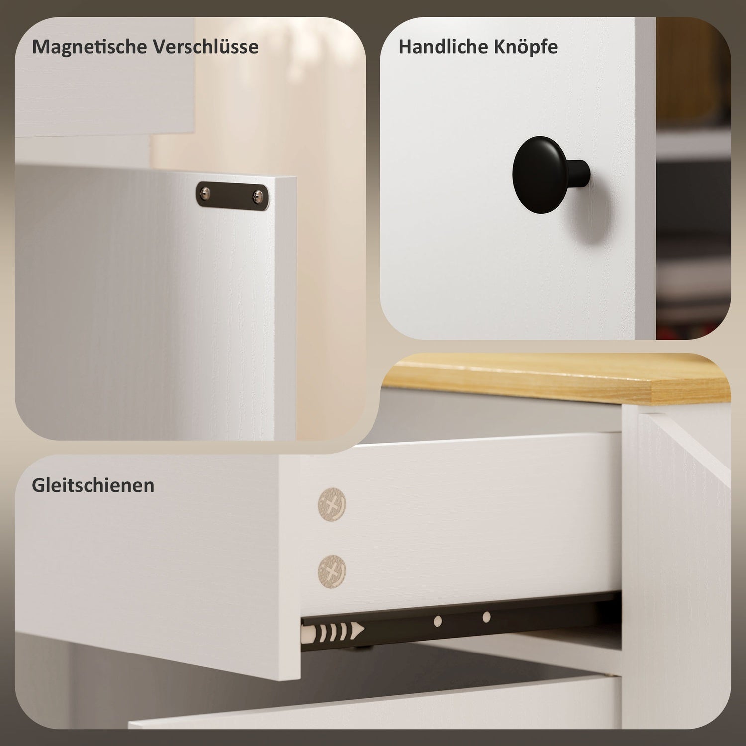 White Kitchen Trolley Island – Hjul, lådor & handduksställ