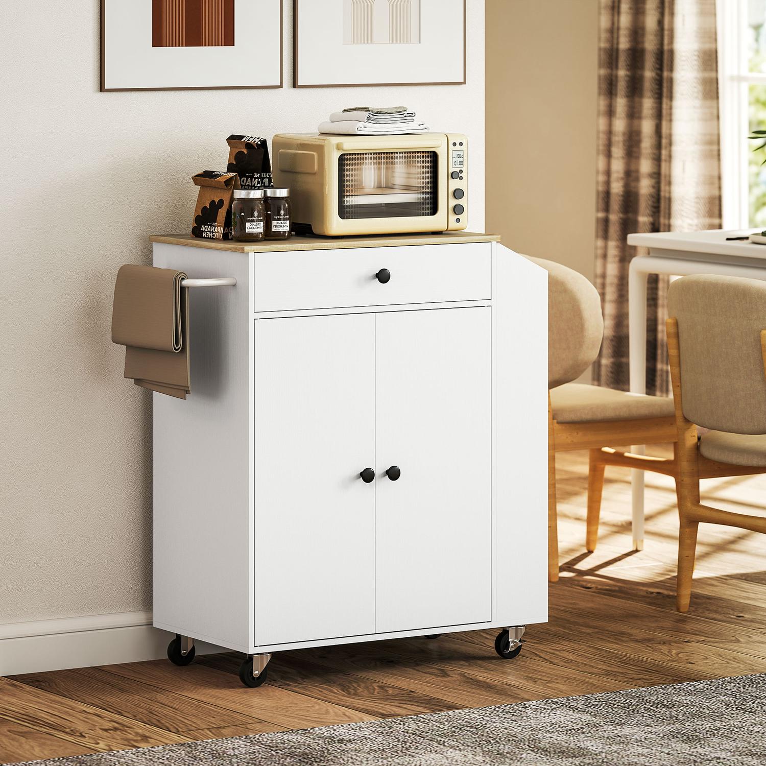 White Kitchen Trolley Island – Hjul, lådor & handduksställ