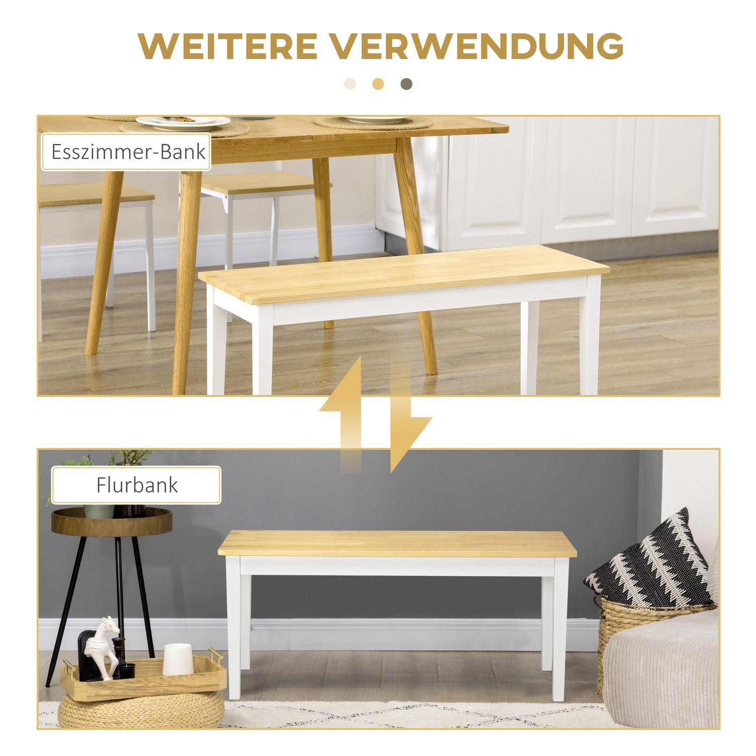 White Pine Wood 2-sits matsalsbänk, 220 kg kapacitet, 102x36x45 cm