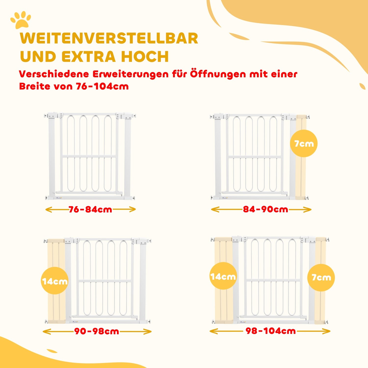 White Steel Dog Gate – No-Drill, Låsbar, 76-104 cm