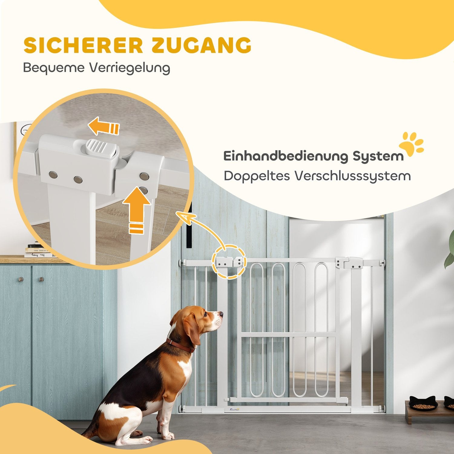 White Steel Dog Gate – No-Drill, Låsbar, 76-104 cm