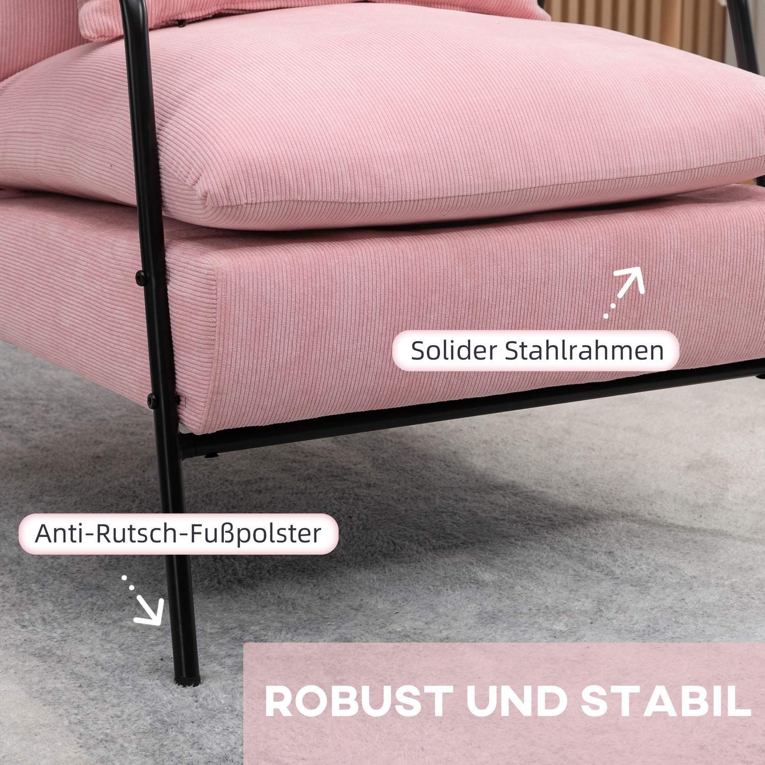 Vingstol Med Pall Och Fällbart Ryggstöd, Relaxstol, Tv-Stol, Stoppad Stol, Rosa, 68X91,5X88Cm