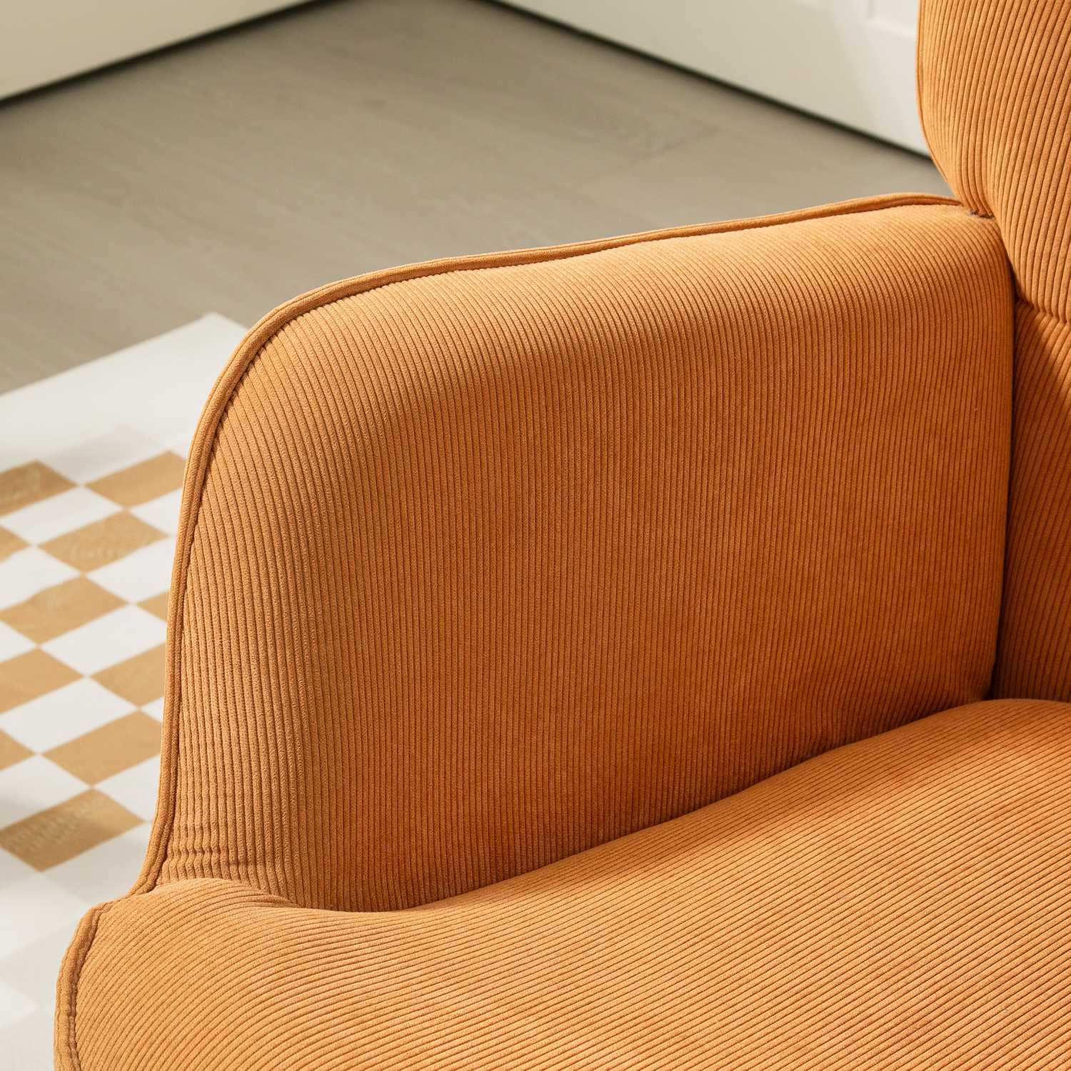 Wingback fåtölj med pall – Tuftad manchester, brun