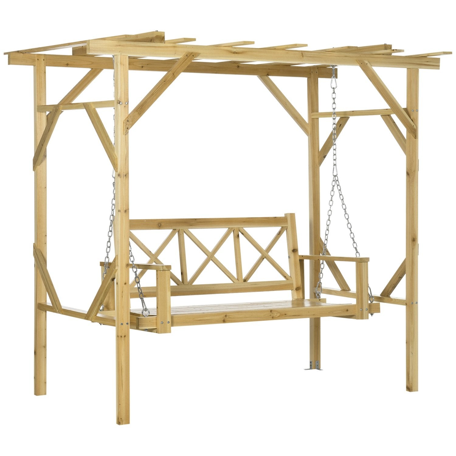 Hollywood-Gunga Med Pergola, 2-Sits Trädgårdsgunga, Väderbeständig Gungbänk För Trädgård, Massivt Trä, Natur, 221 X 140 X 196 Cm