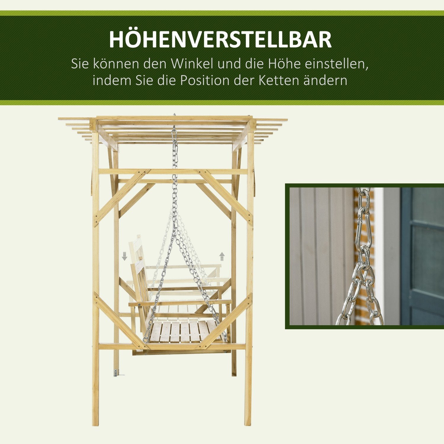 Hollywood-Gunga Med Pergola, 2-Sits Trädgårdsgunga, Väderbeständig Gungbänk För Trädgård, Massivt Trä, Natur, 221 X 140 X 196 Cm