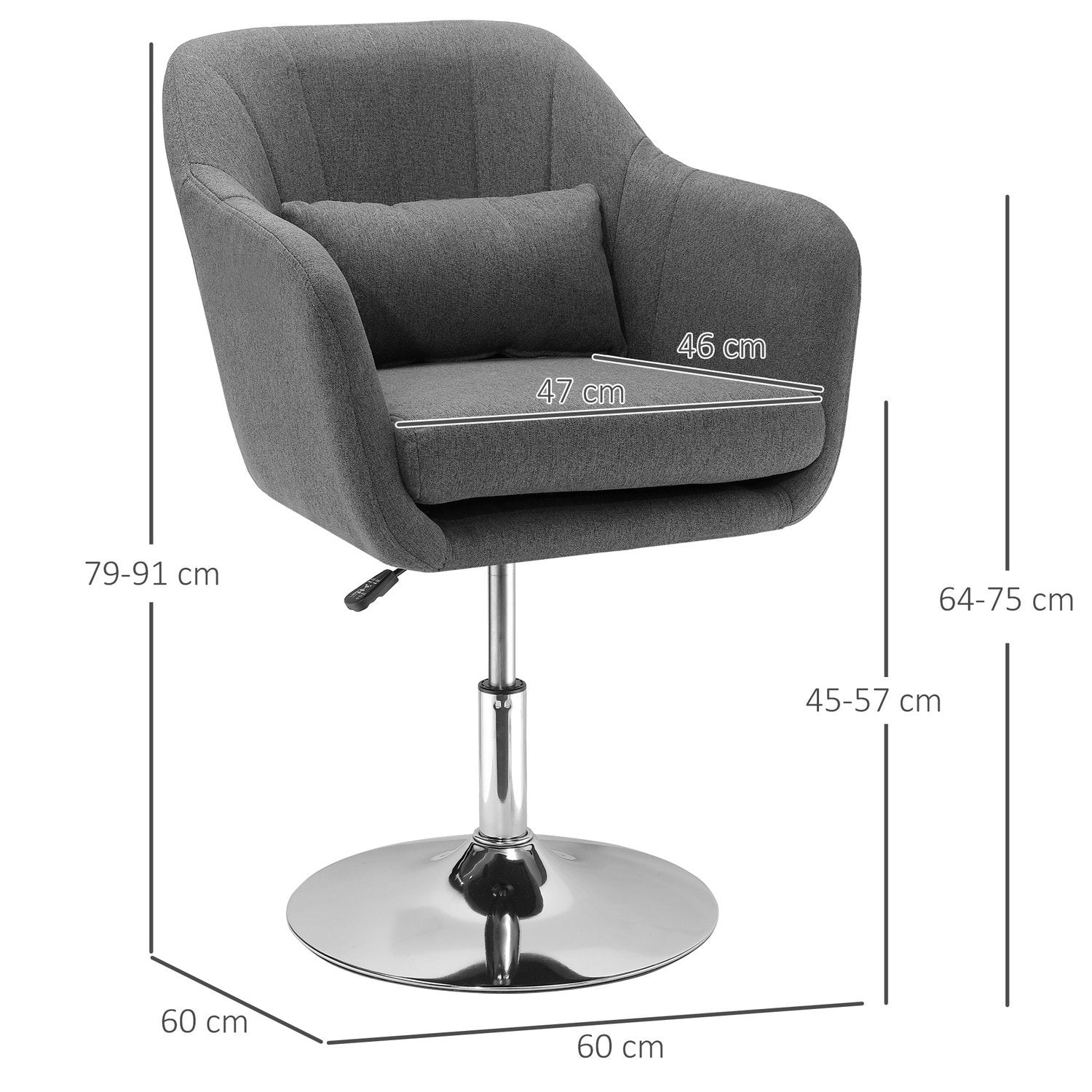 Arbetspall Snurrstol Kontorsstol Höjdjusterbar Linneliknande Polyesterstål Mörkgrå 57 X 57 X 77,5-87 Cm