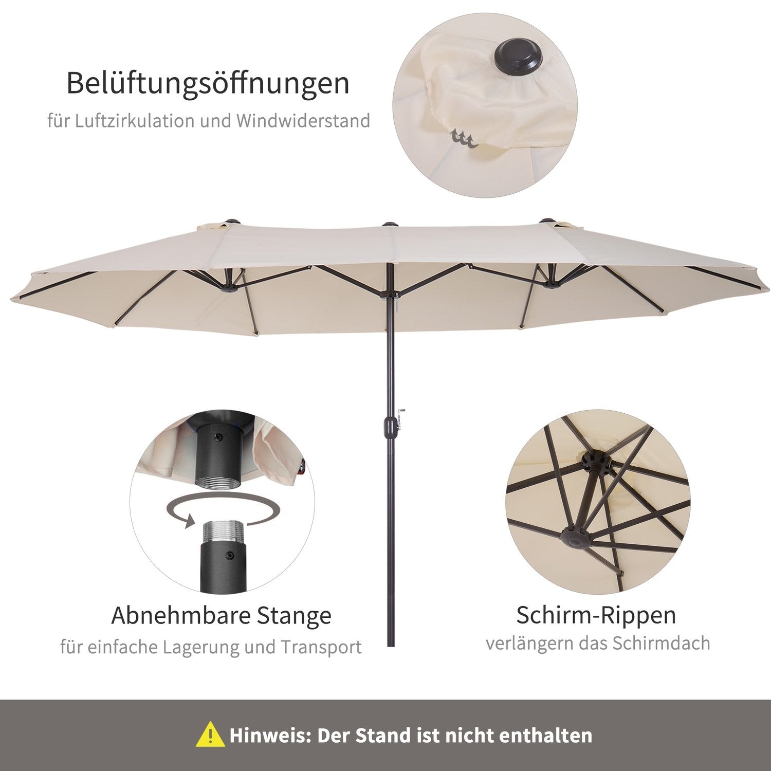 Parasol Garden Paraply Market Paraply Dubbelt Parasoll Uteplatsparaply Med Handvev Beige Oval 455 X 270 X 240 Cm