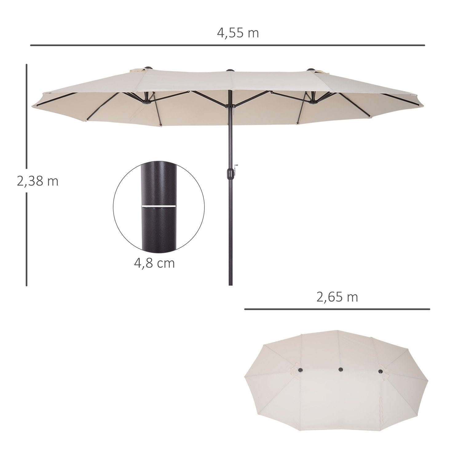 Parasol Garden Paraply Market Paraply Dubbelt Parasoll Uteplatsparaply Med Handvev Beige Oval 455 X 270 X 240 Cm