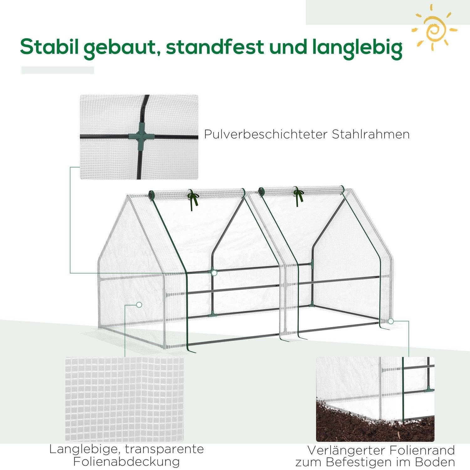 Mini Greenhouse Film Växthus 2 Rullande Fönster Trädgård Balkong Pe Film 180X90X90Cm Vit