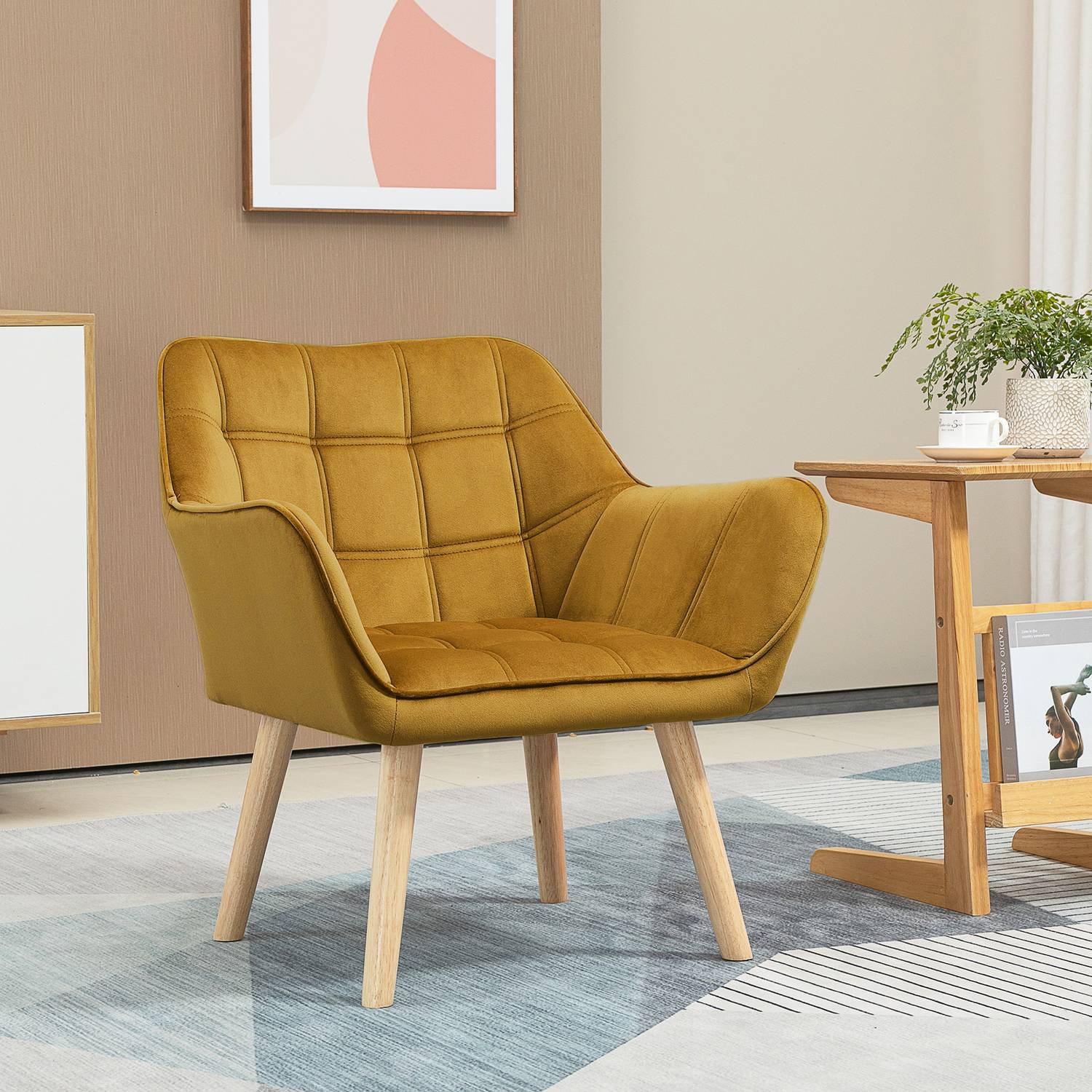 Yellow Velvet Scandinavian Wing Chair – 67x61,5x71 cm
