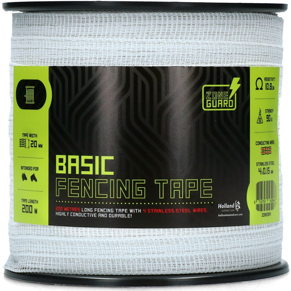 ZoneGuard 20 mm Basic stängselband vit 200 m (4 trådar)